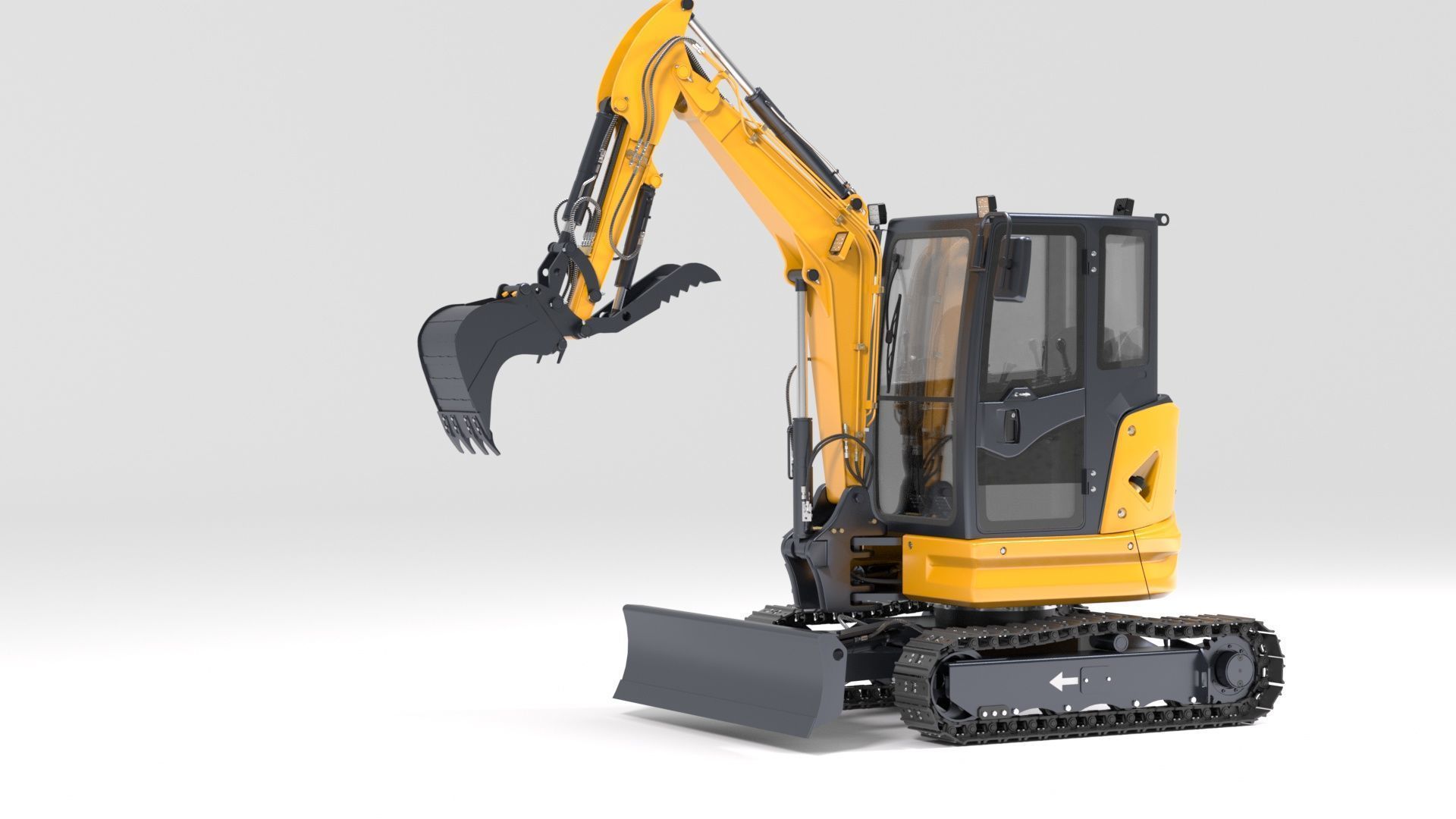 Mini Excavator with Cabin Rigged and Animated 3D model_19