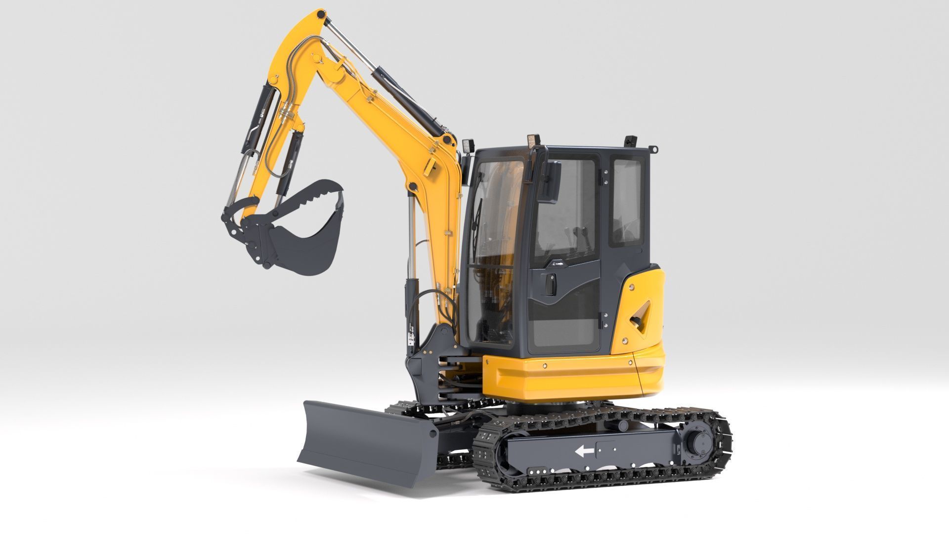 Mini Excavator with Cabin Rigged and Animated 3D model_12