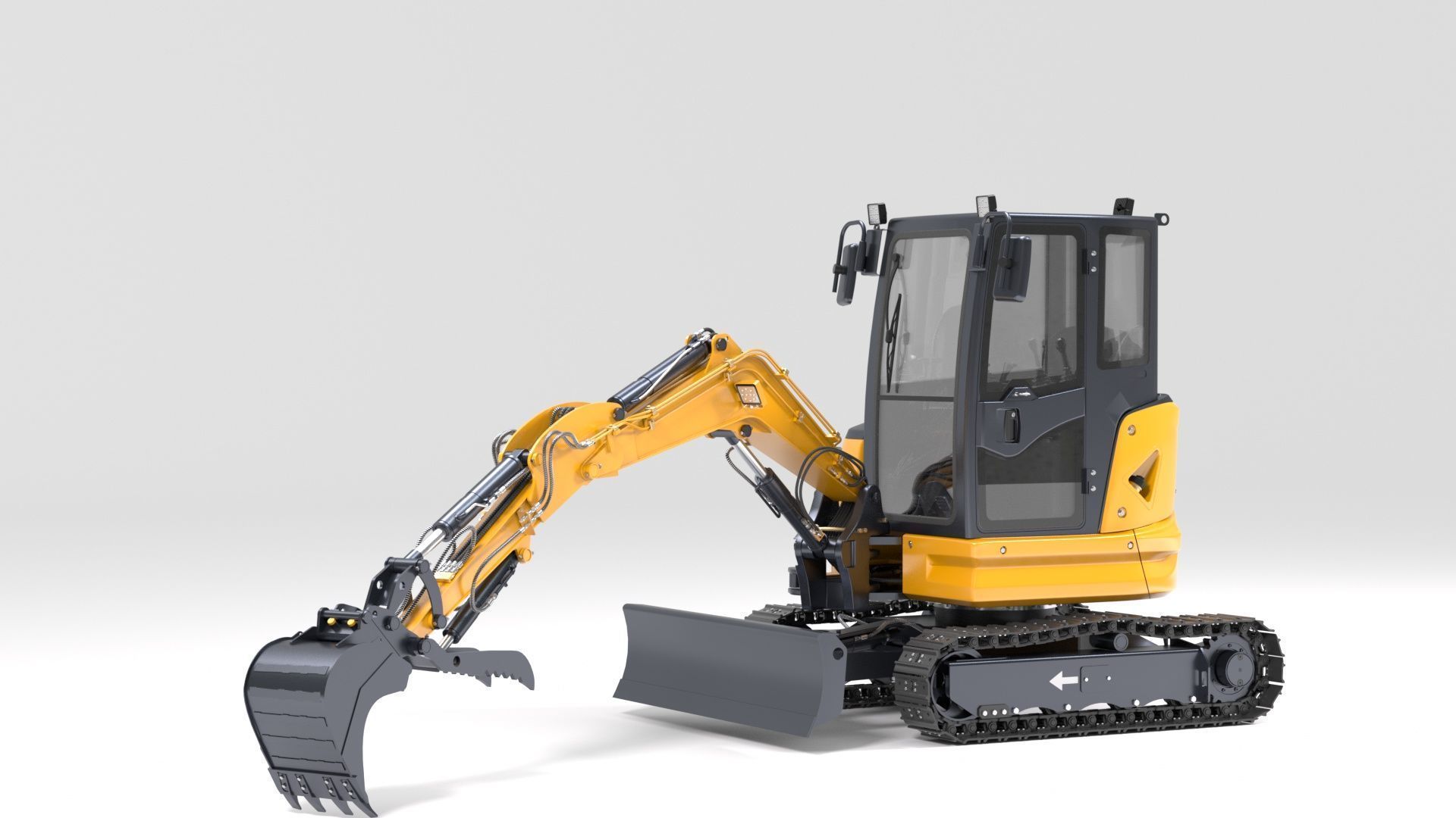 Mini Excavator with Cabin Rigged and Animated 3D model_37