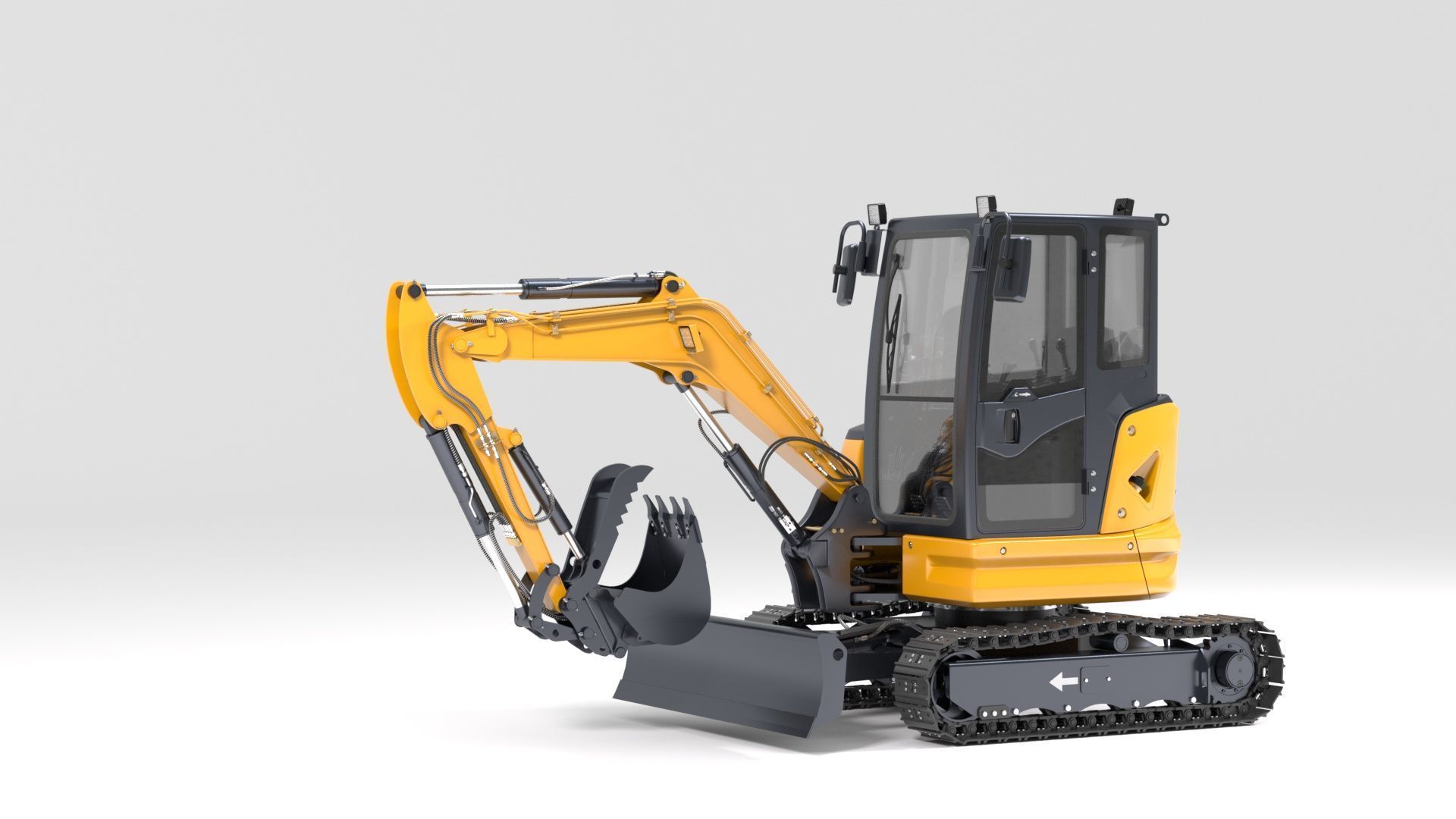 Mini Excavator with Cabin Rigged and Animated 3D model_34
