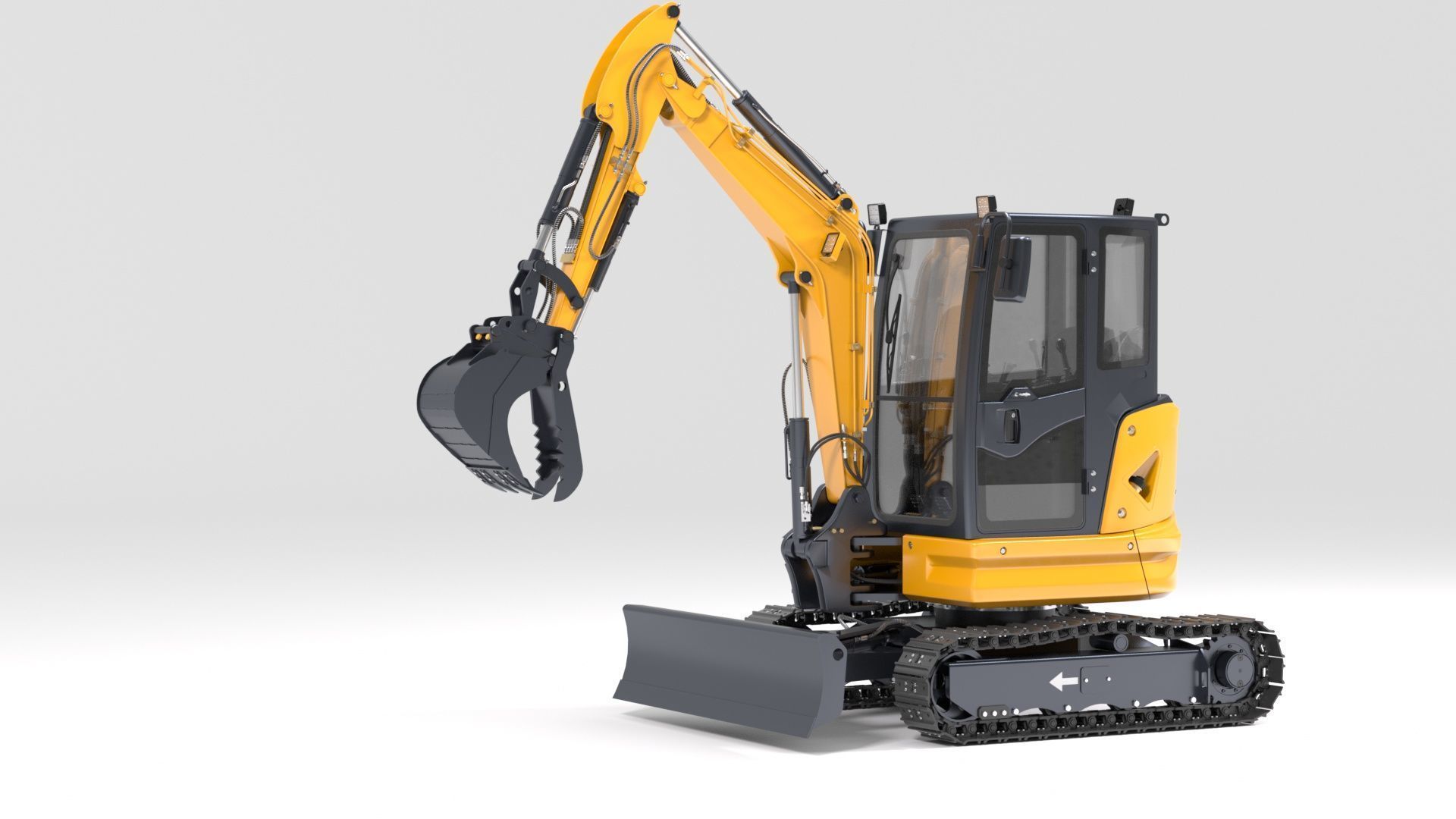 Mini Excavator with Cabin Rigged and Animated 3D model_22