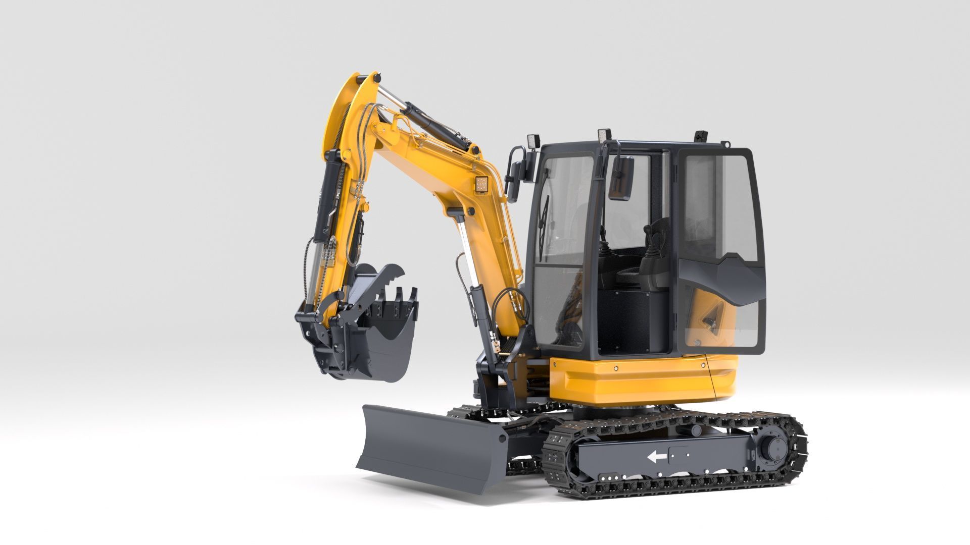 Mini Excavator with Cabin Rigged and Animated 3D model_60