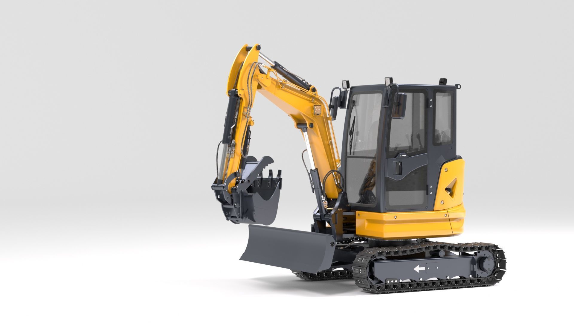 Mini Excavator with Cabin Rigged and Animated 3D model_50