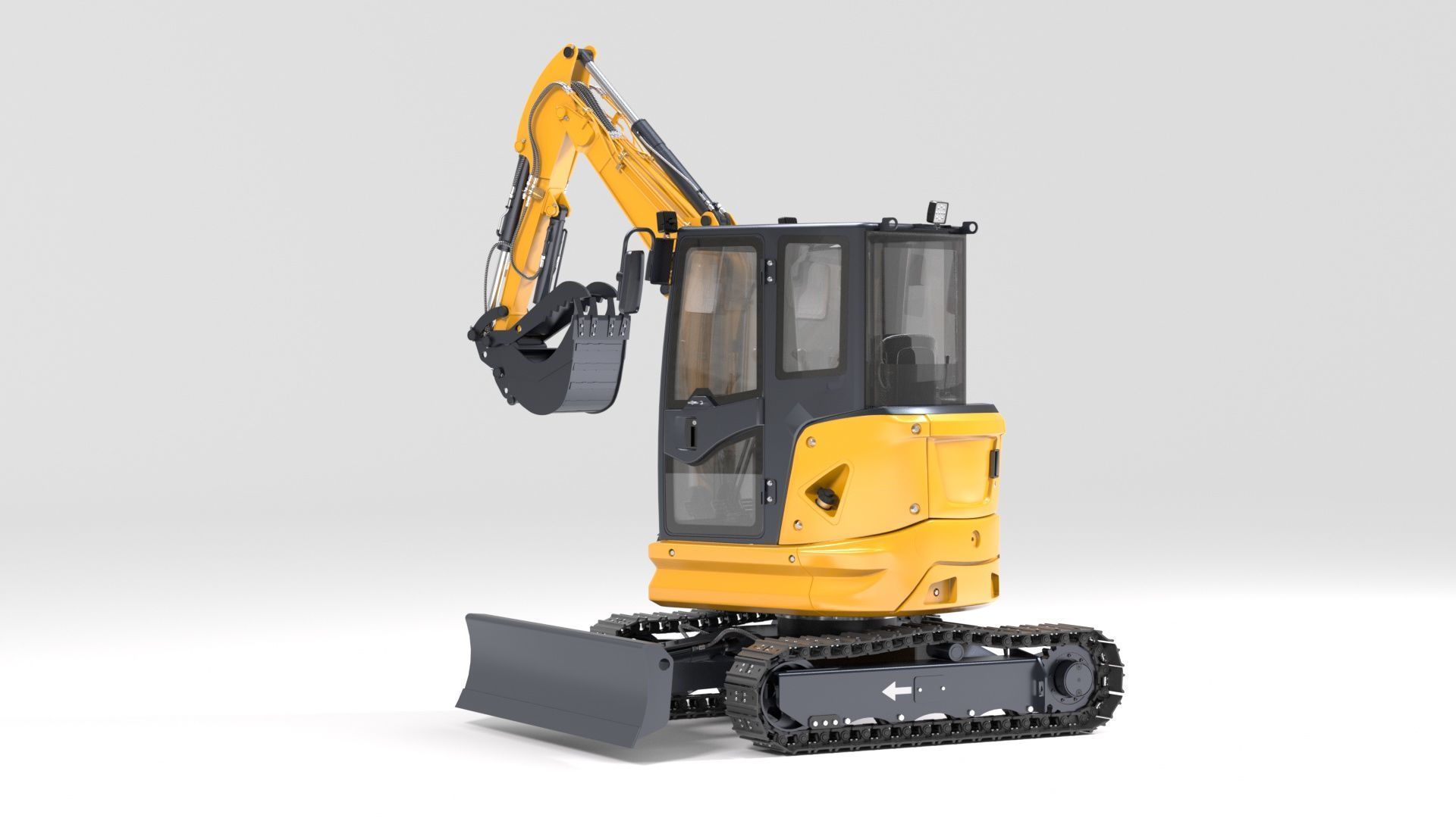 Mini Excavator with Cabin Rigged and Animated 3D model_6