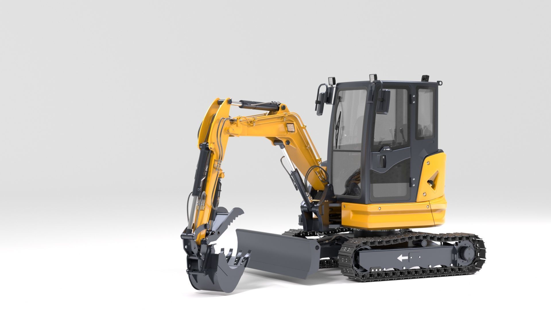 Mini Excavator with Cabin Rigged and Animated 3D model_43