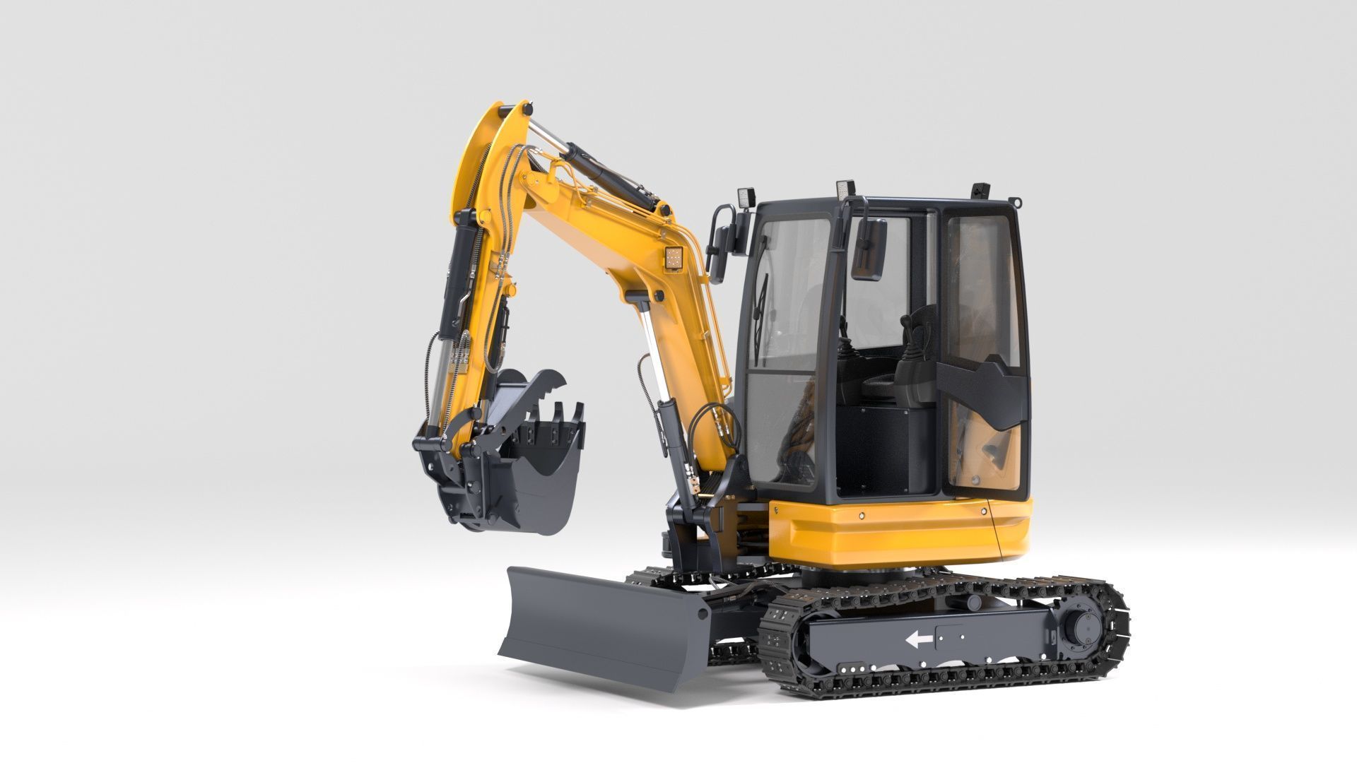 Mini Excavator with Cabin Rigged and Animated 3D model_59