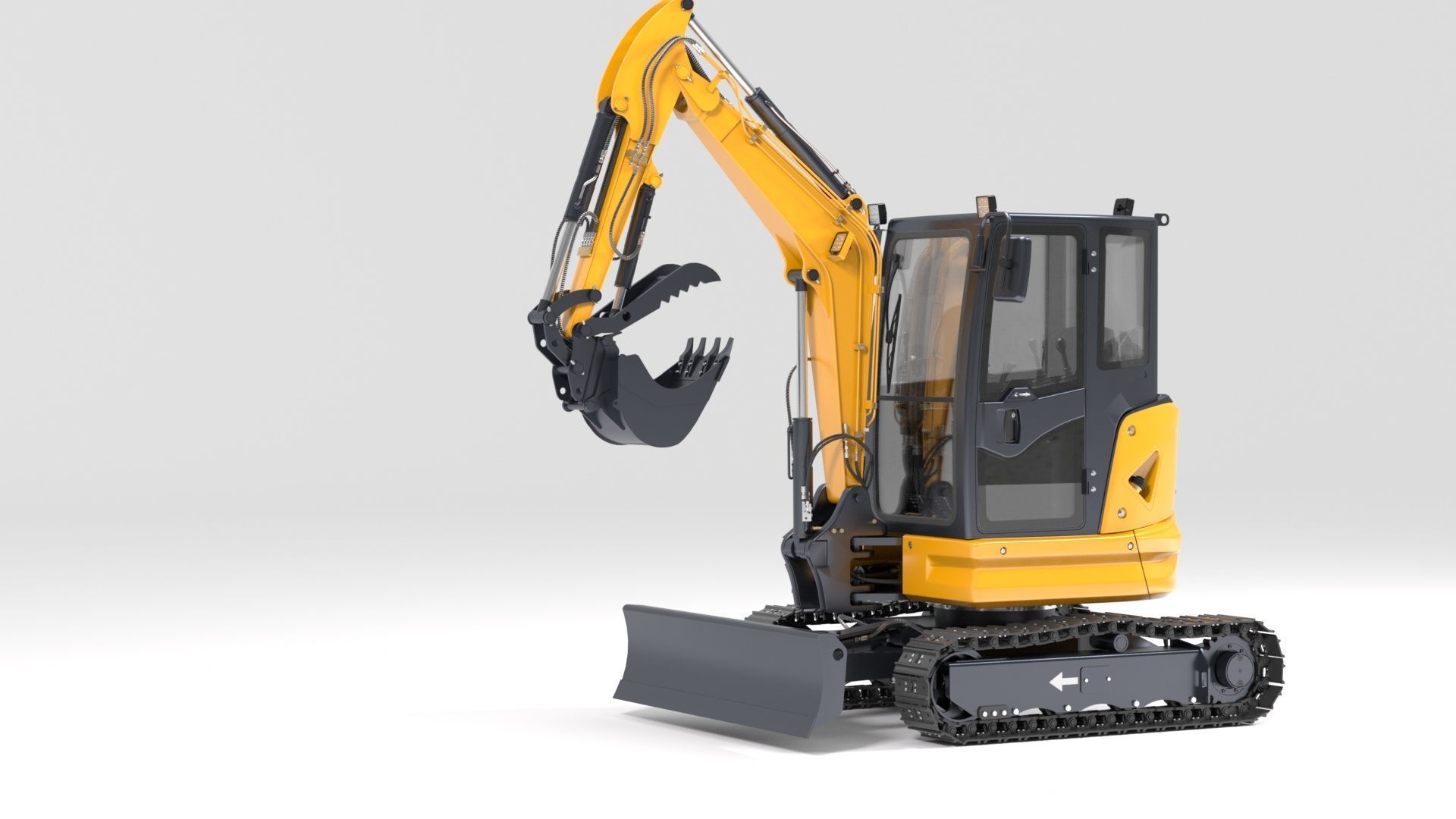 Mini Excavator with Cabin Rigged and Animated 3D model_16