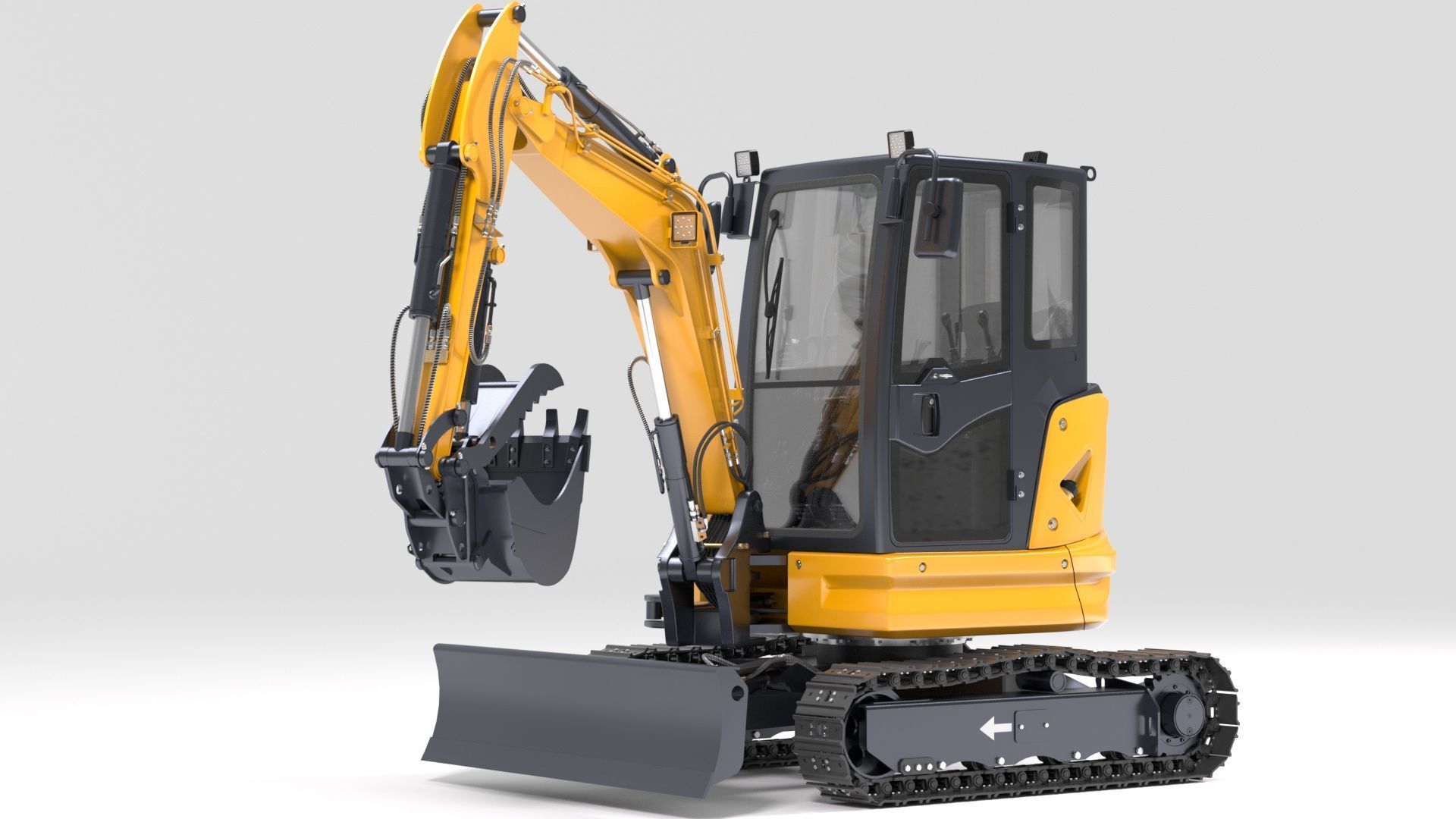 Mini Excavator with Cabin Rigged and Animated 3D model_63