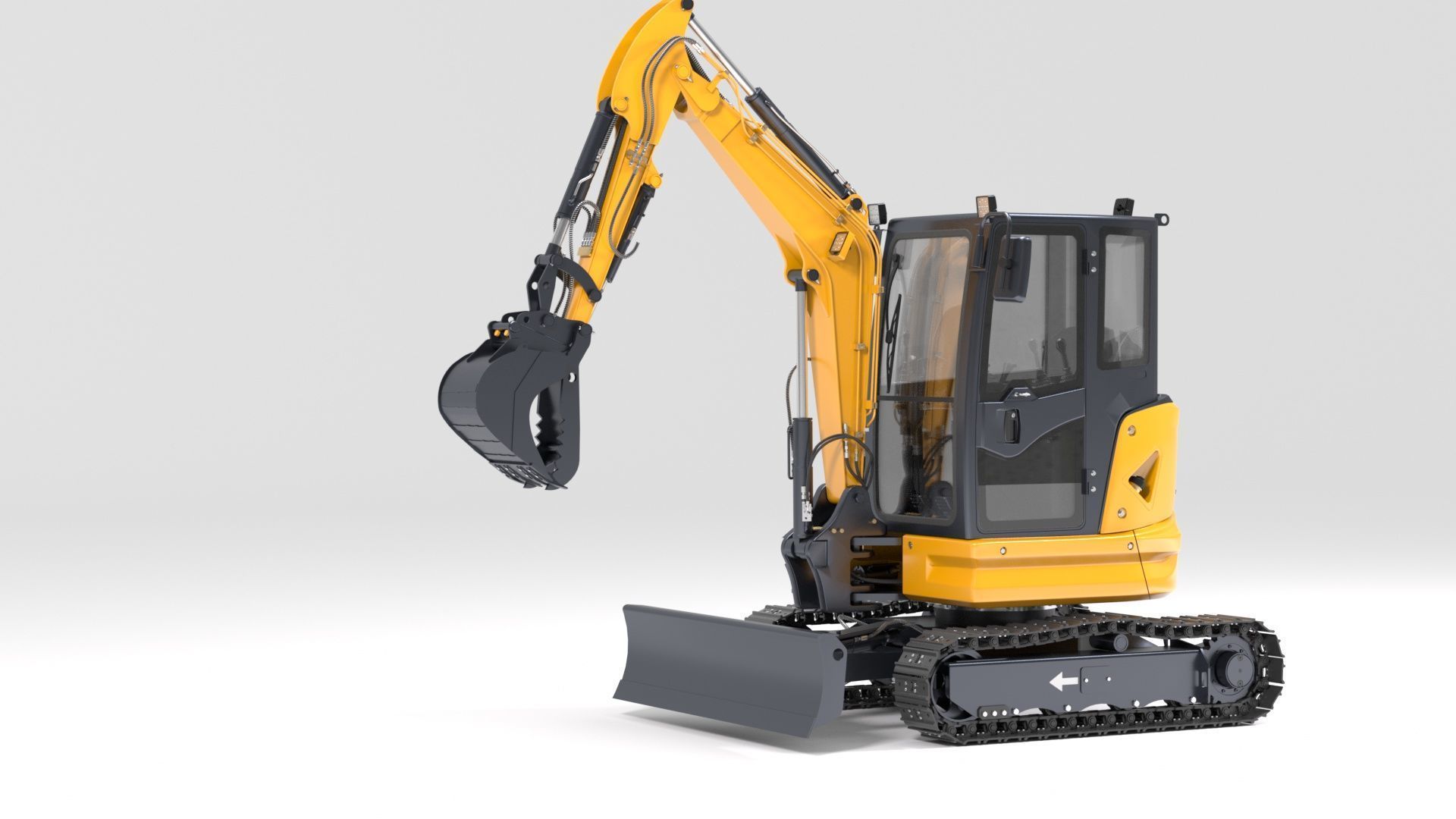 Mini Excavator with Cabin Rigged and Animated 3D model_21