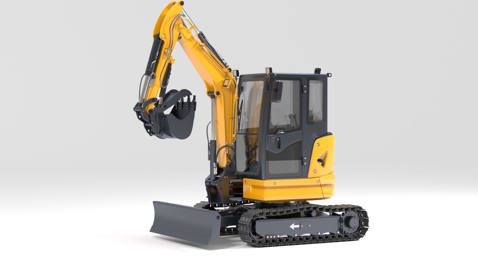 Mini Excavator with Cabin Rigged and Animated 3D model_13