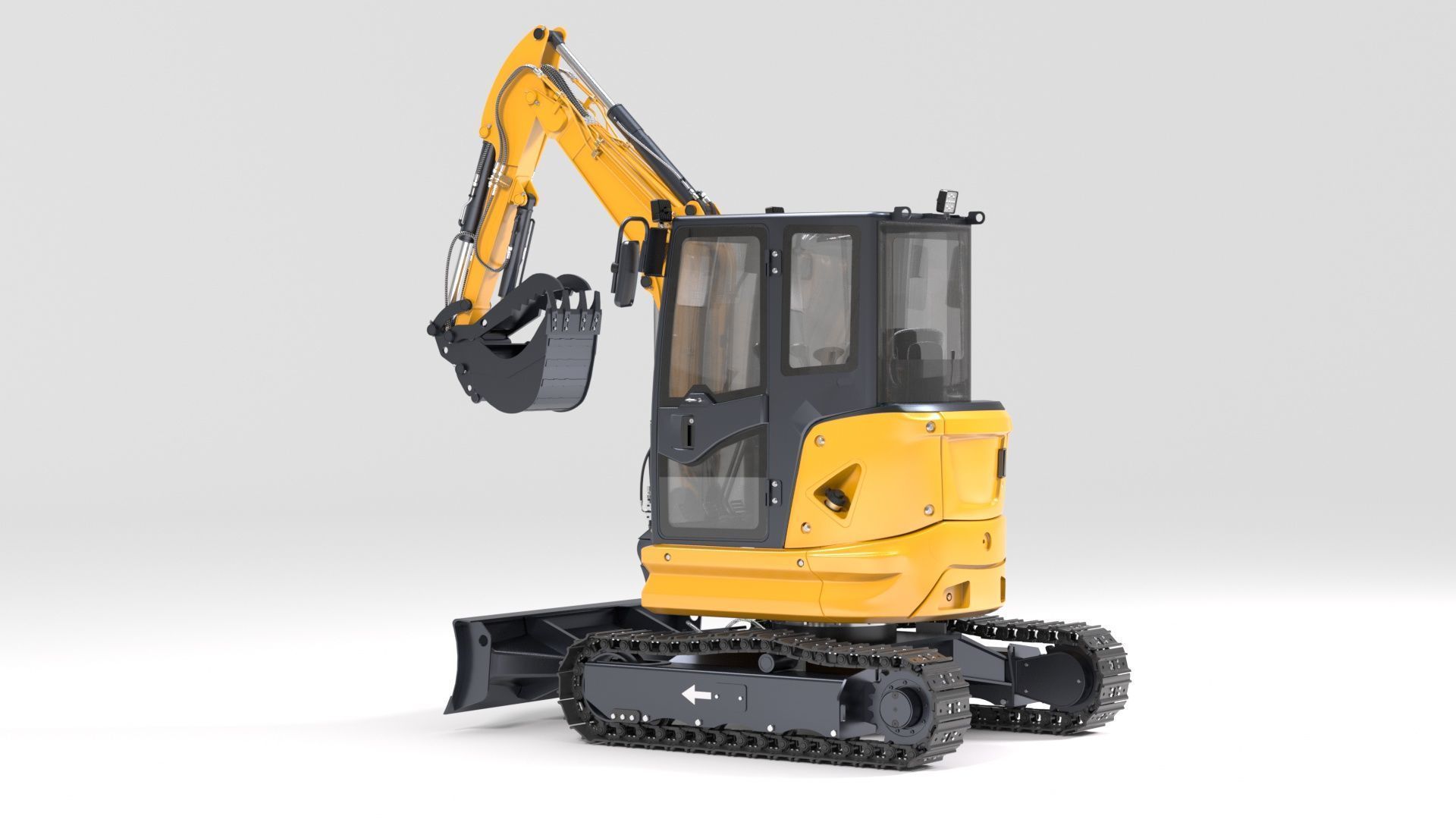 Mini Excavator with Cabin Rigged and Animated 3D model_2