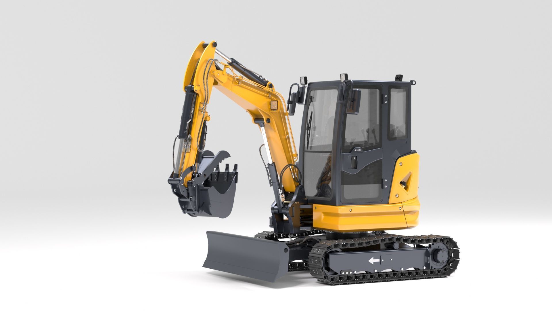 Mini Excavator with Cabin Rigged and Animated 3D model_57