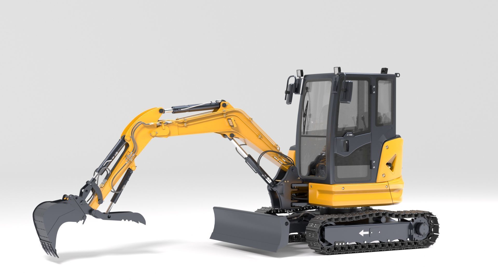 Mini Excavator with Cabin Rigged and Animated 3D model_28