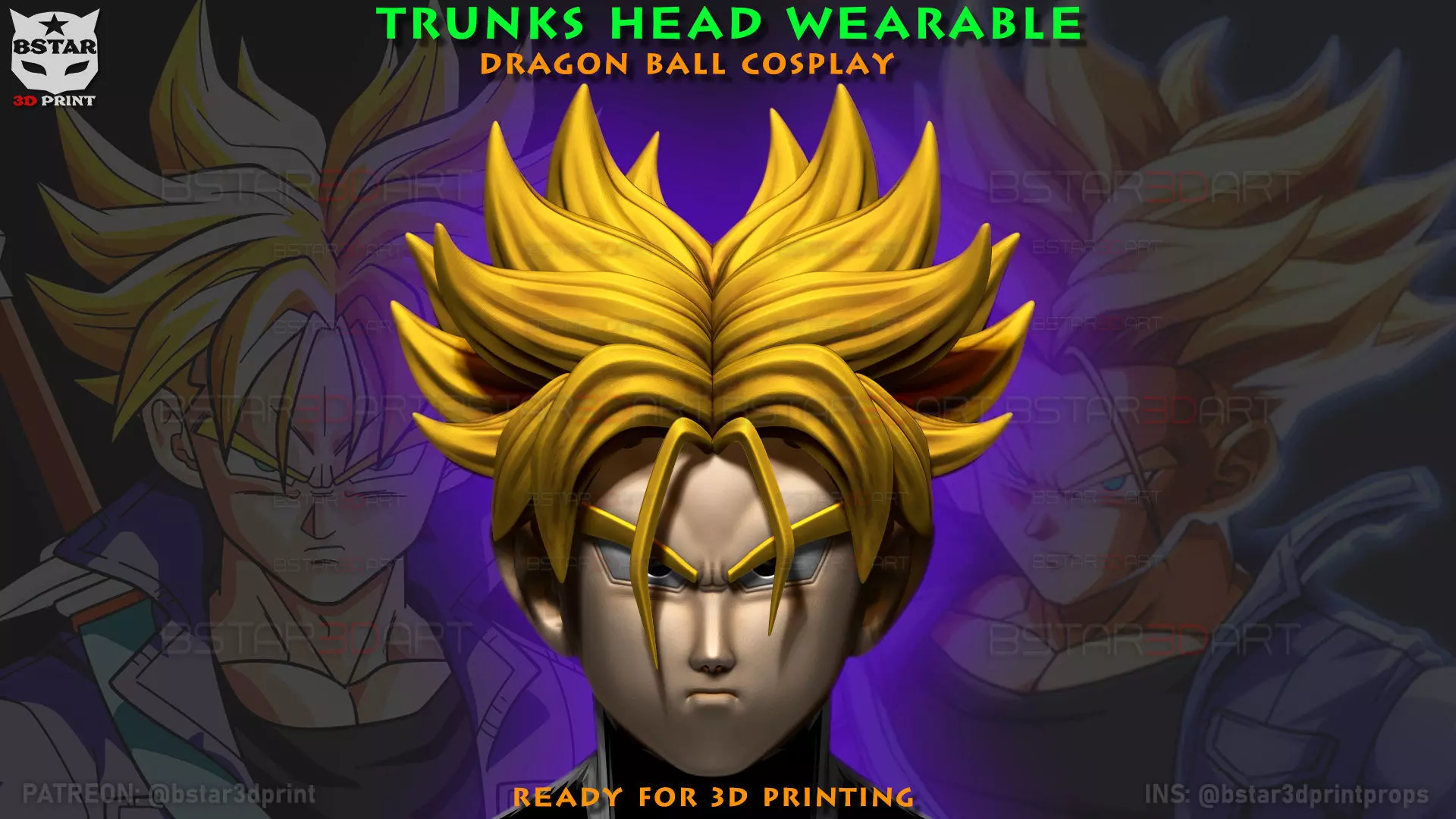 Trunks Head Wearable -Dragon ball Z Cosplay and Decoration 3D print model