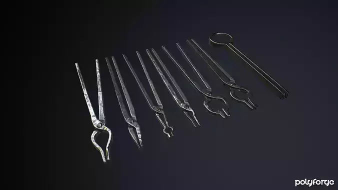 Medieval Metal Blacksmith Tongs and Grippers Low-poly 3D model