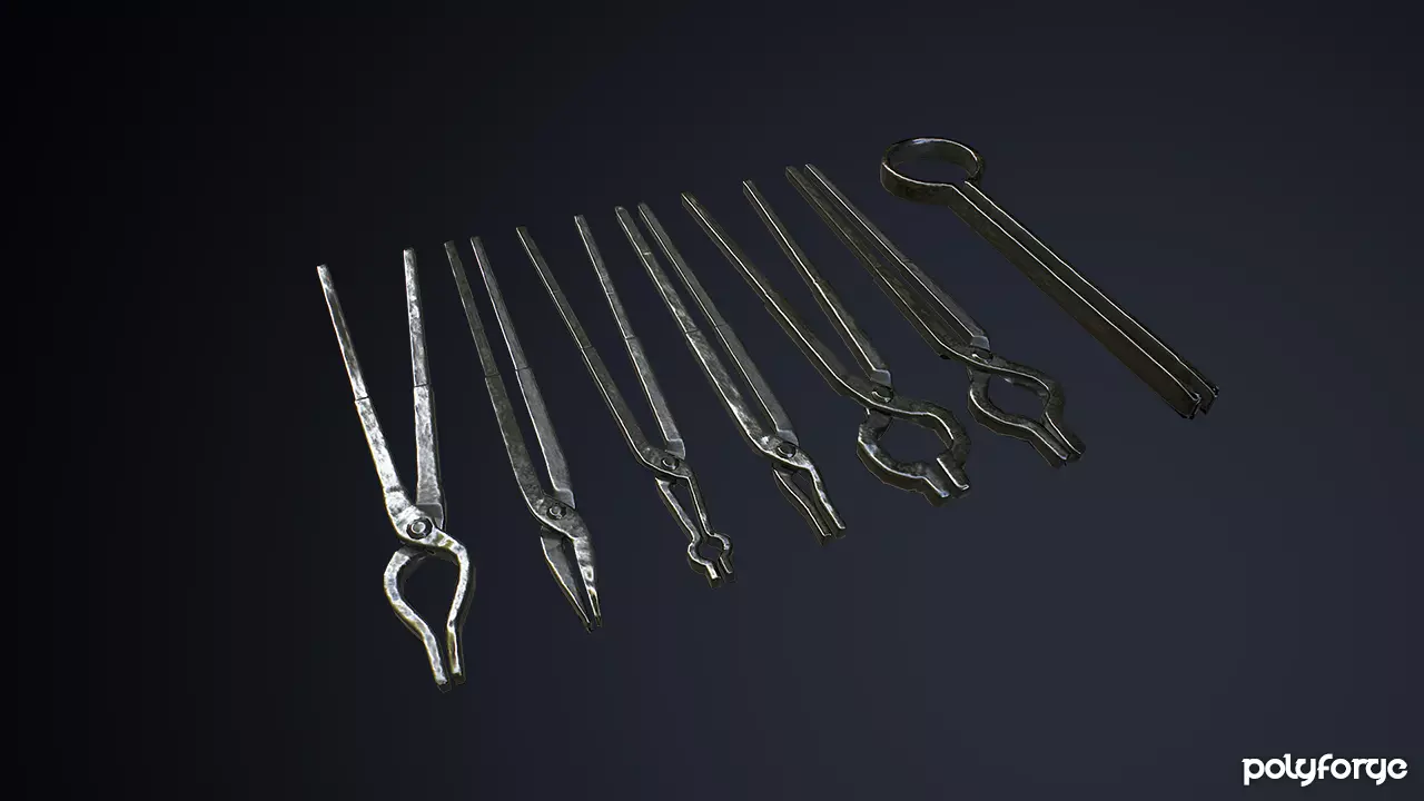 Medieval Metal Blacksmith Tongs and Grippers Low-poly 3D model_0