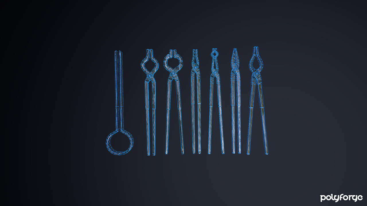 Medieval Metal Blacksmith Tongs and Grippers Low-poly 3D model_4