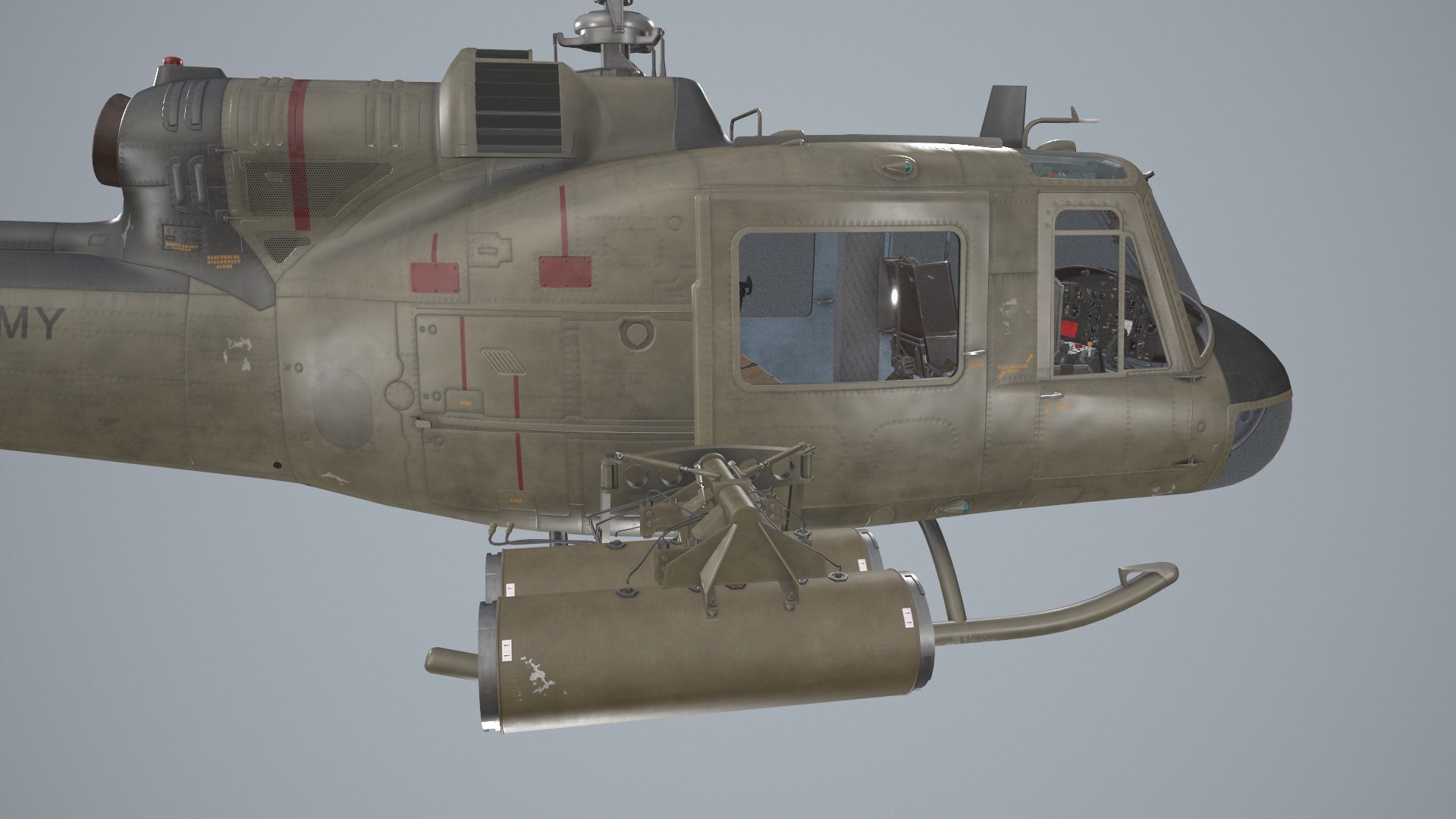 Bell UH-1C US Army 2 Static Low-poly 3D model_6