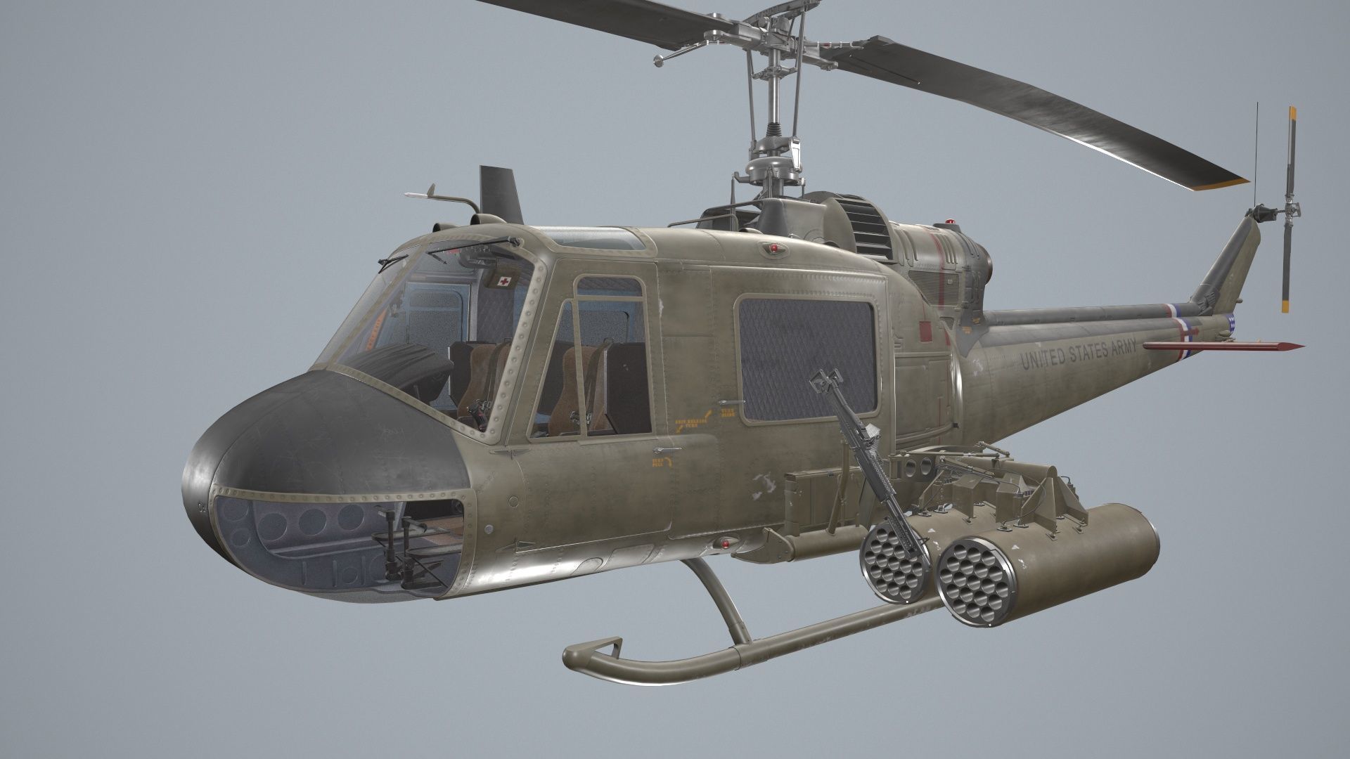 Bell UH-1C US Army 2 Static Low-poly 3D model_3