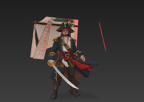 Legend of the Crimson Tide - The Pirate King of the Caribbean Low-poly 3D model