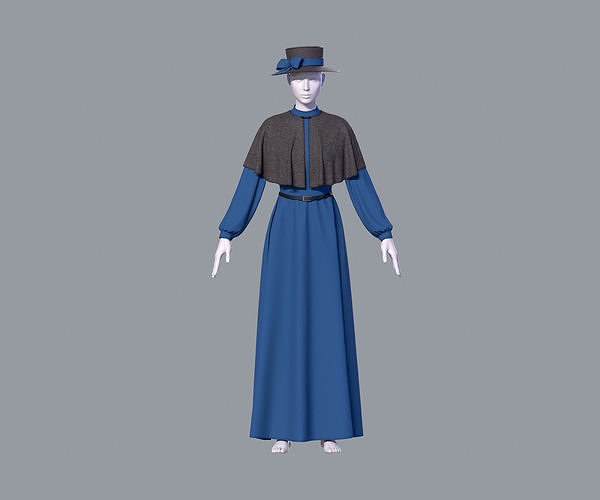 Victorian dress with  hat 3D model