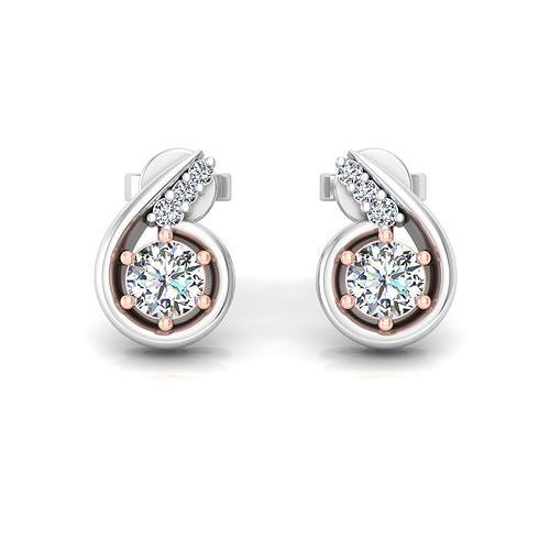 Elegant Two Tone Diamond Swirl Stud Earrings 3D print model