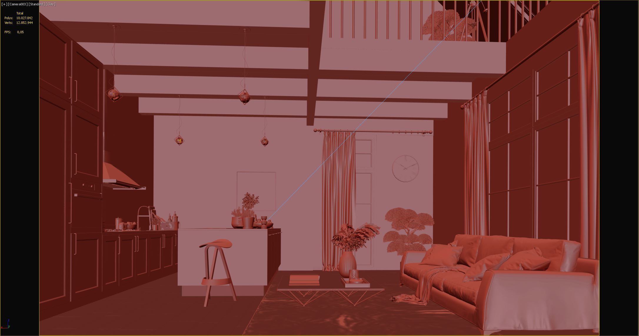 Living room Low-poly 3D model_2