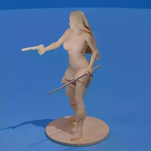 Combat Nun with Katana and Pistol 3D