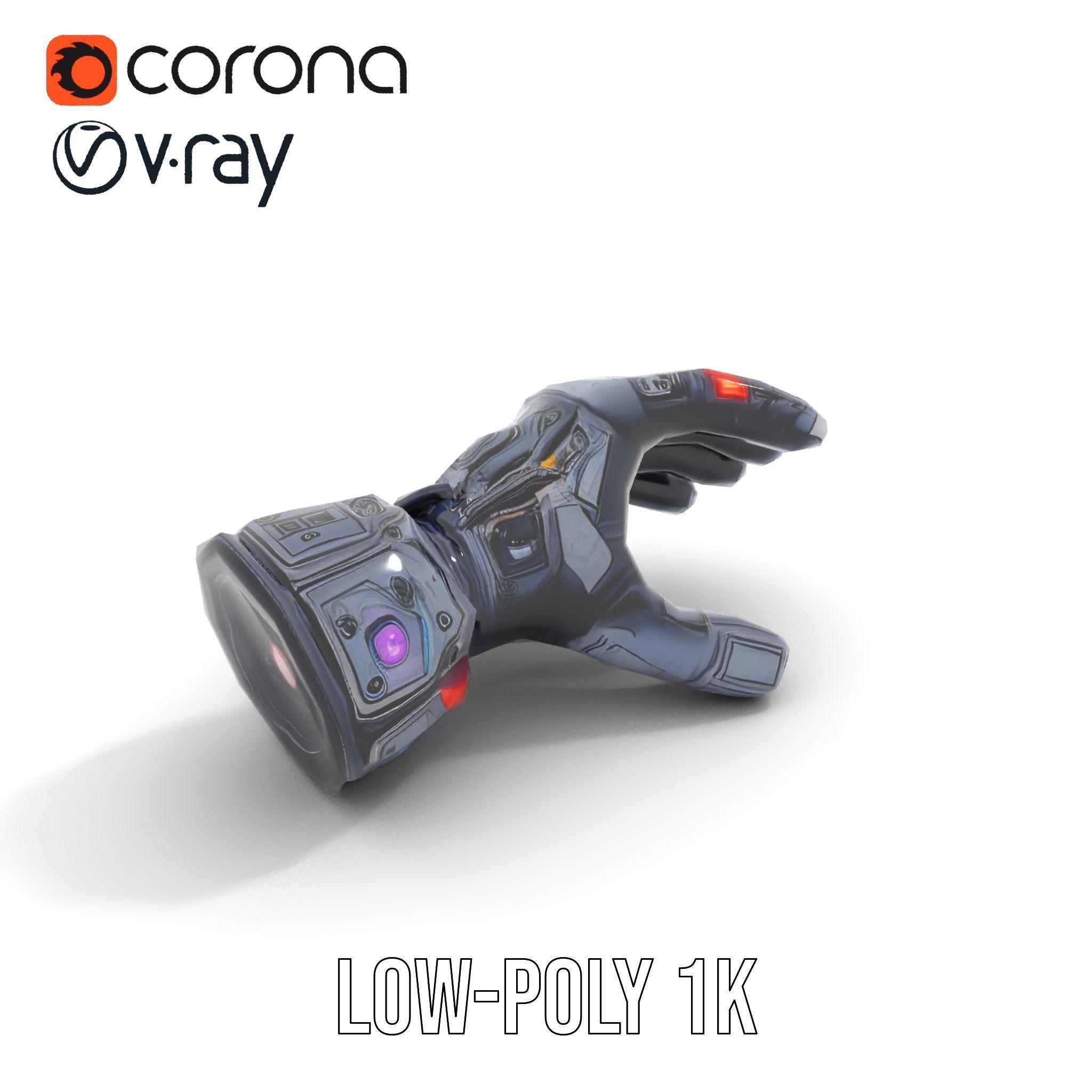 Futuristic Robotic Glove Model Pack with LED Accents Low-poly 3D model_10