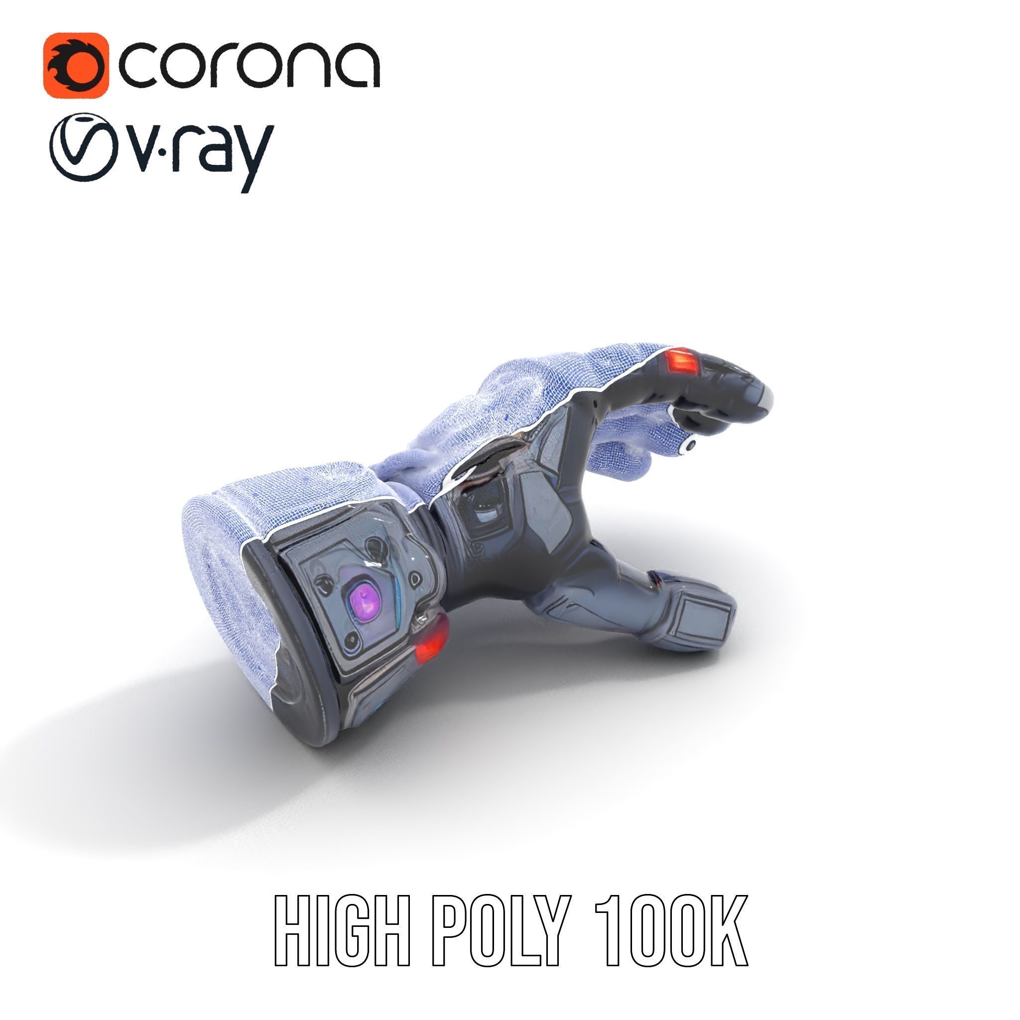 Futuristic Robotic Glove Model Pack with LED Accents Low-poly 3D model_30