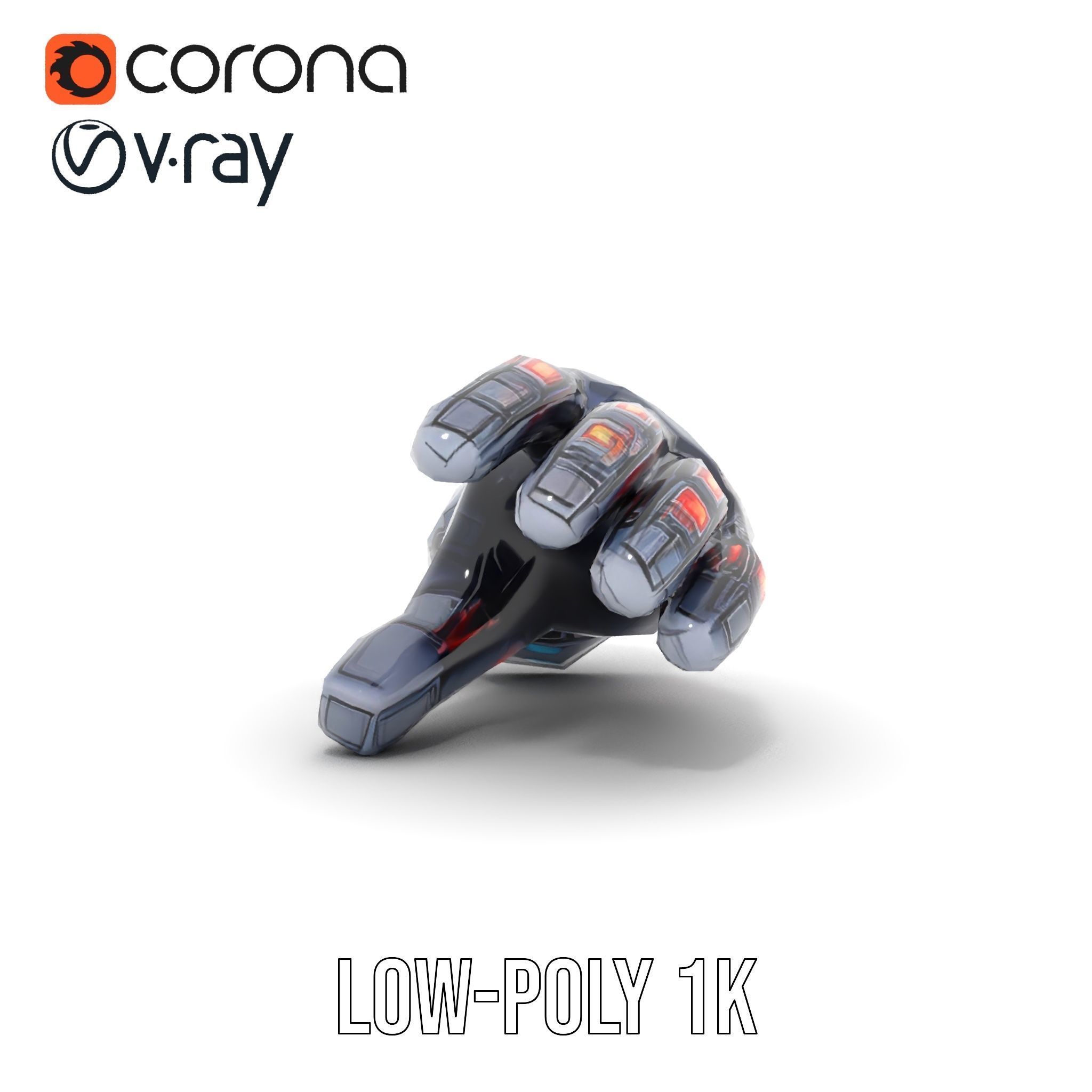 Futuristic Robotic Glove Model Pack with LED Accents Low-poly 3D model_13