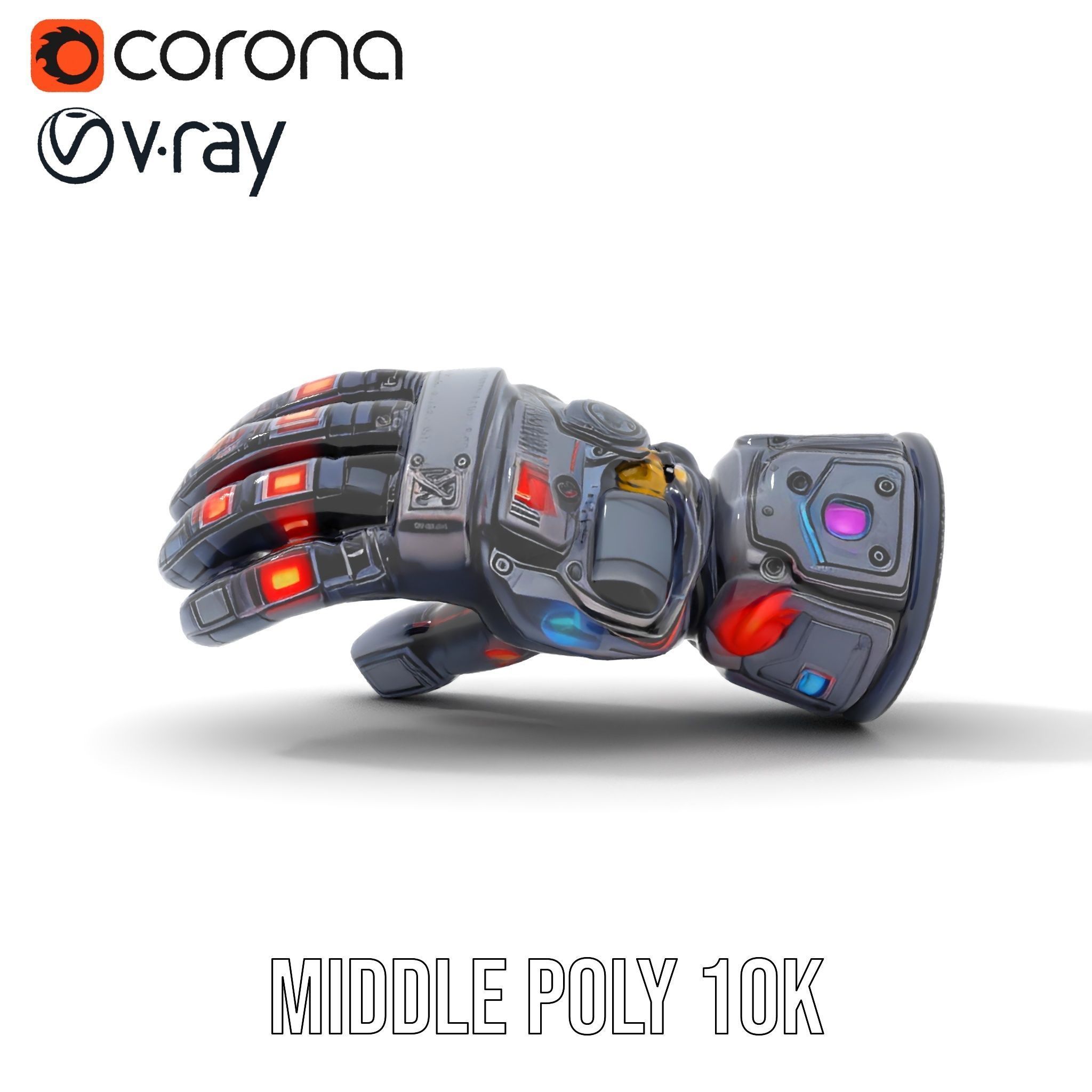 Futuristic Robotic Glove Model Pack with LED Accents Low-poly 3D model_12