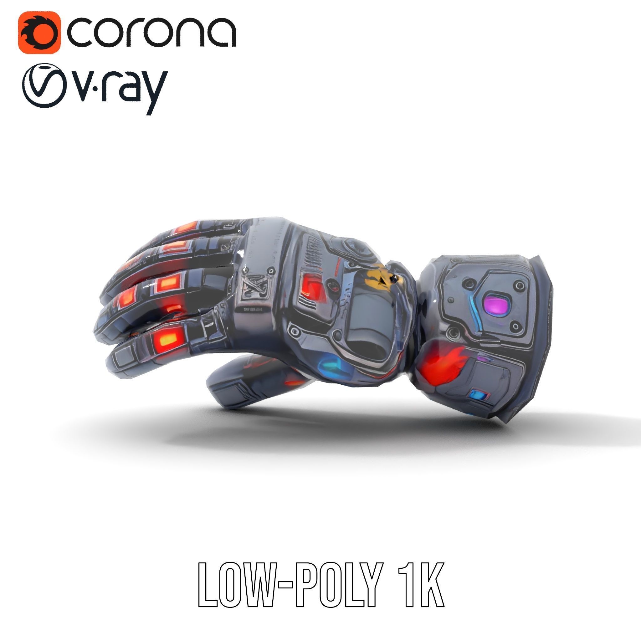 Futuristic Robotic Glove Model Pack with LED Accents Low-poly 3D model_21