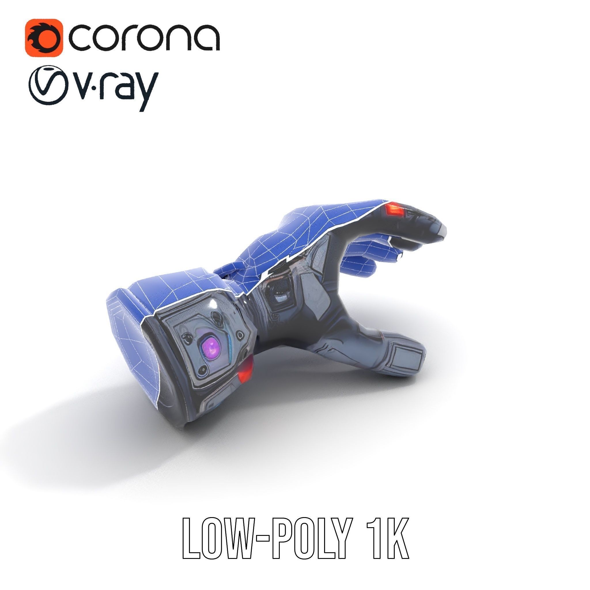 Futuristic Robotic Glove Model Pack with LED Accents Low-poly 3D model_26