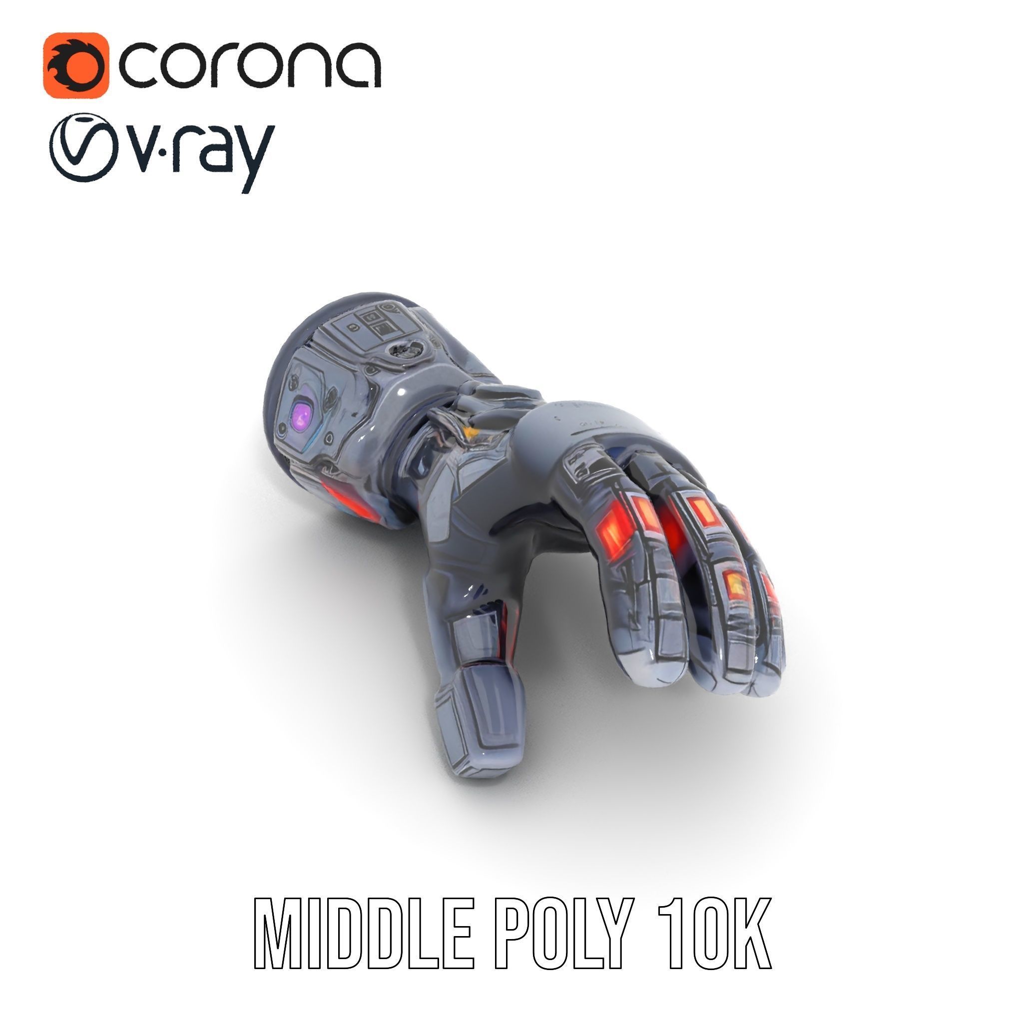Futuristic Robotic Glove Model Pack with LED Accents Low-poly 3D model_7
