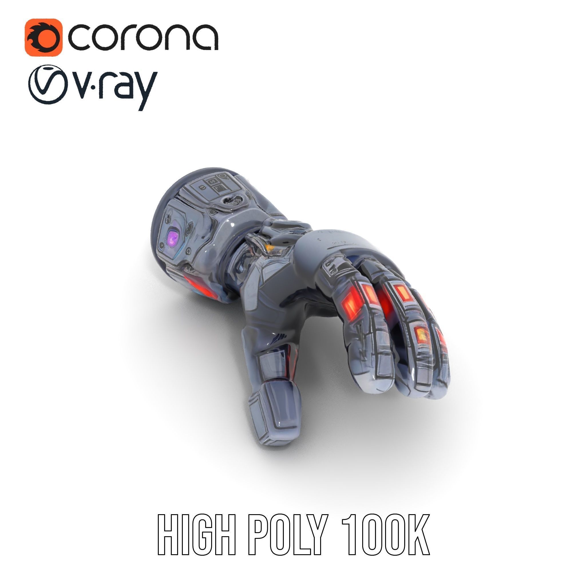 Futuristic Robotic Glove Model Pack with LED Accents Low-poly 3D model_19
