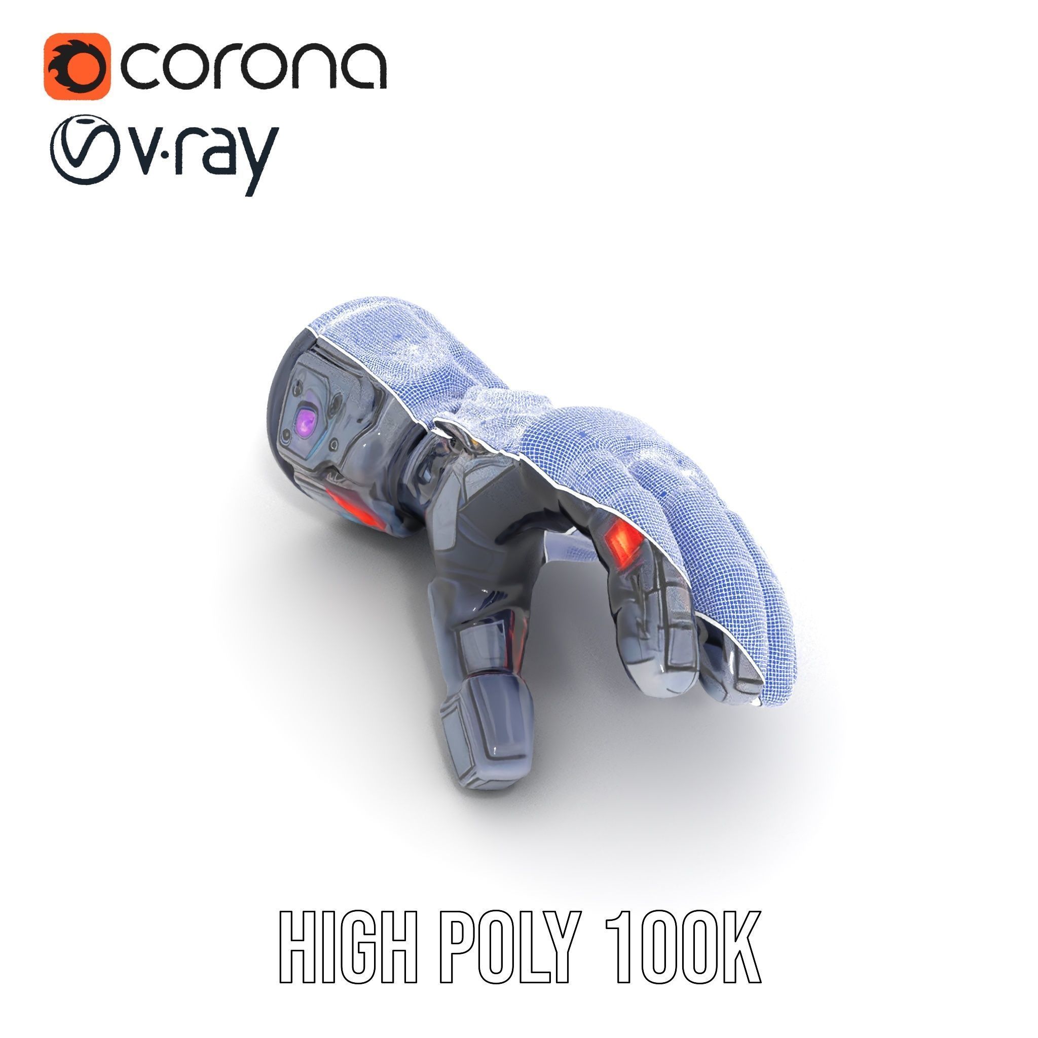 Futuristic Robotic Glove Model Pack with LED Accents Low-poly 3D model_33