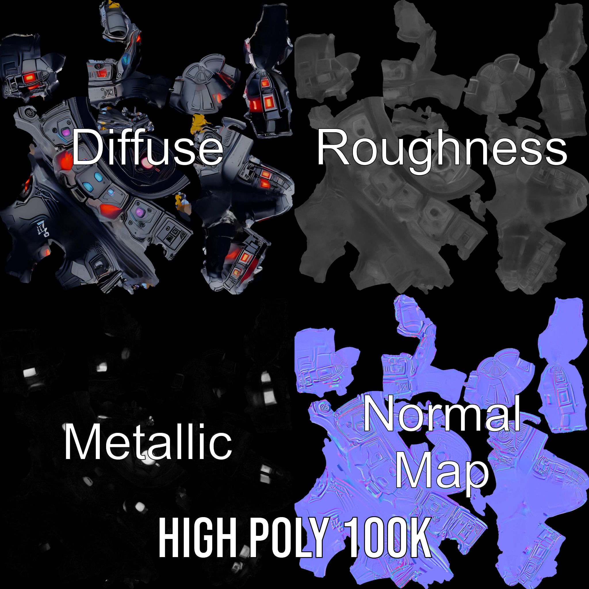 Futuristic Robotic Glove Model Pack with LED Accents Low-poly 3D model_4