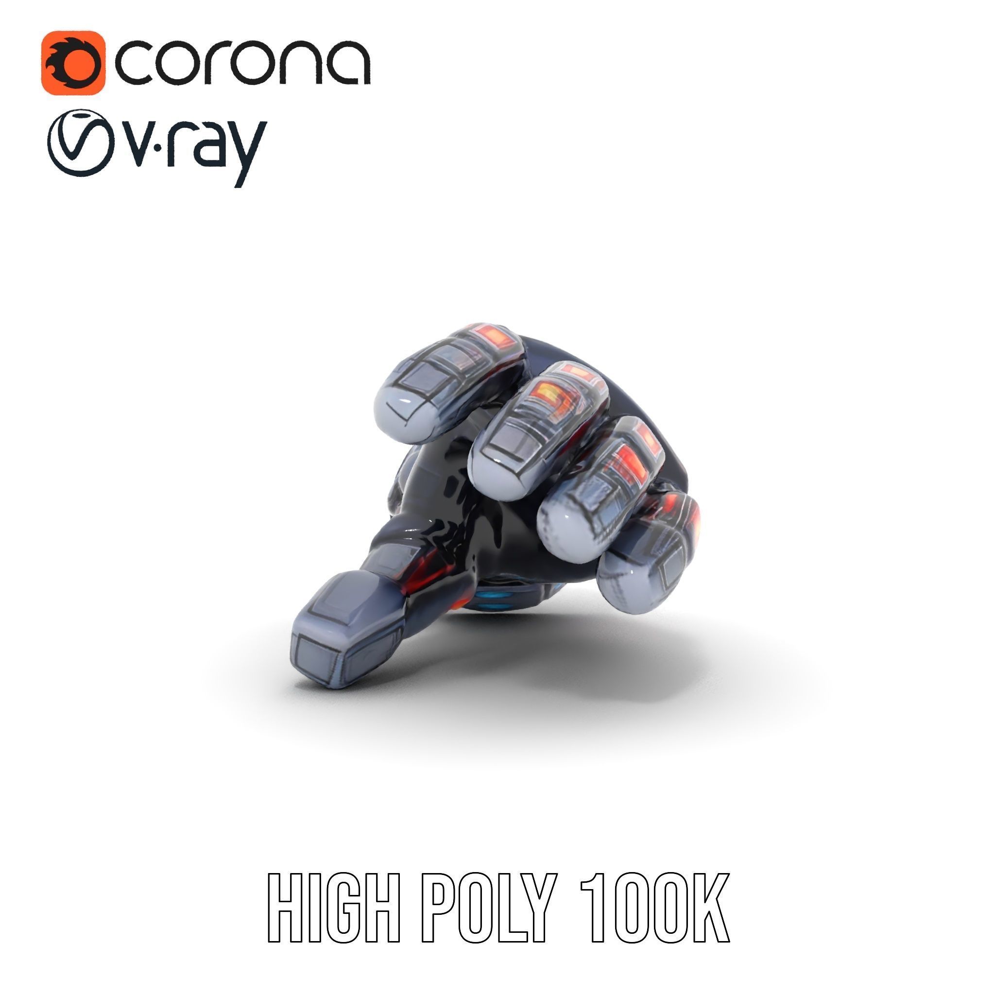 Futuristic Robotic Glove Model Pack with LED Accents Low-poly 3D model_24