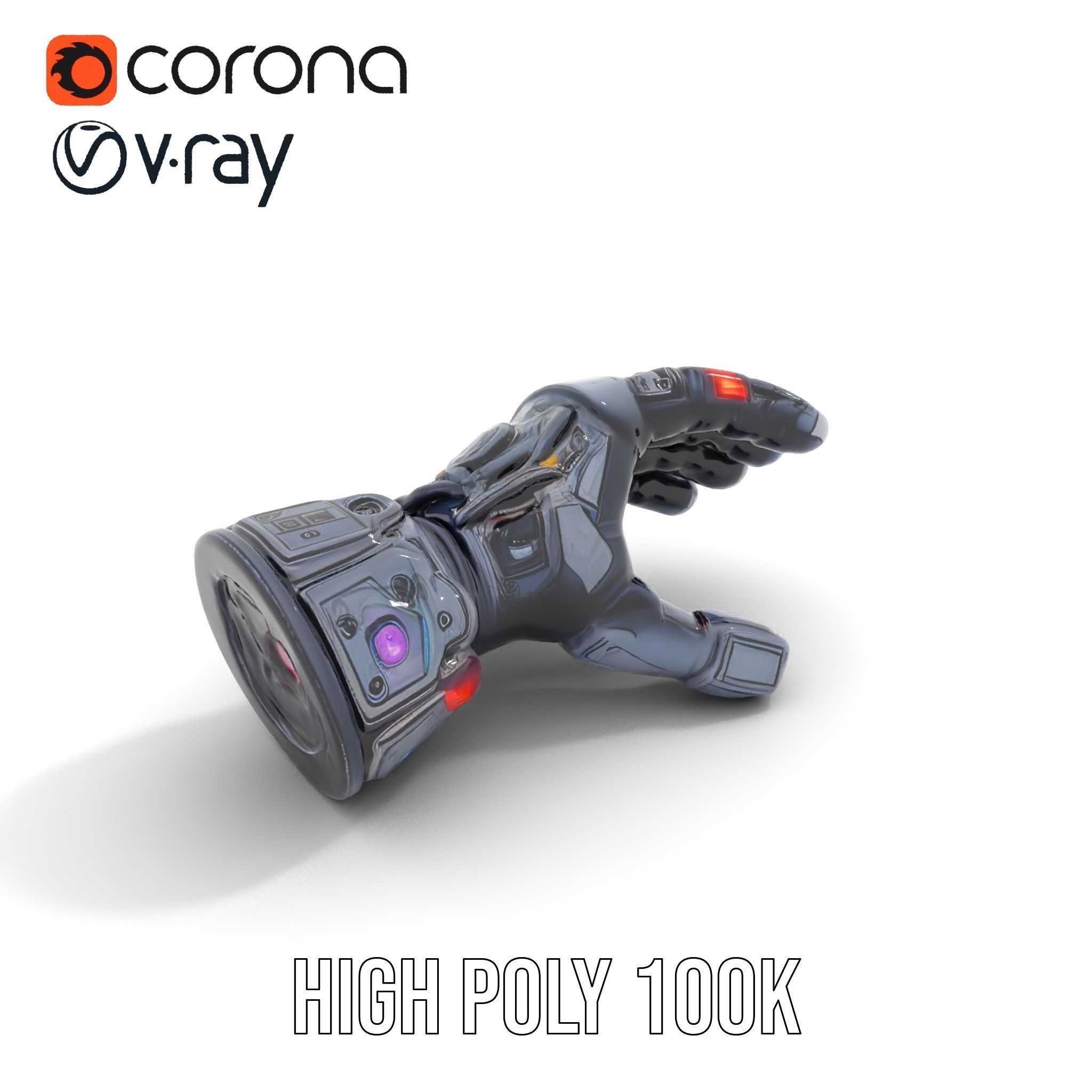 Futuristic Robotic Glove Model Pack with LED Accents Low-poly 3D model_16