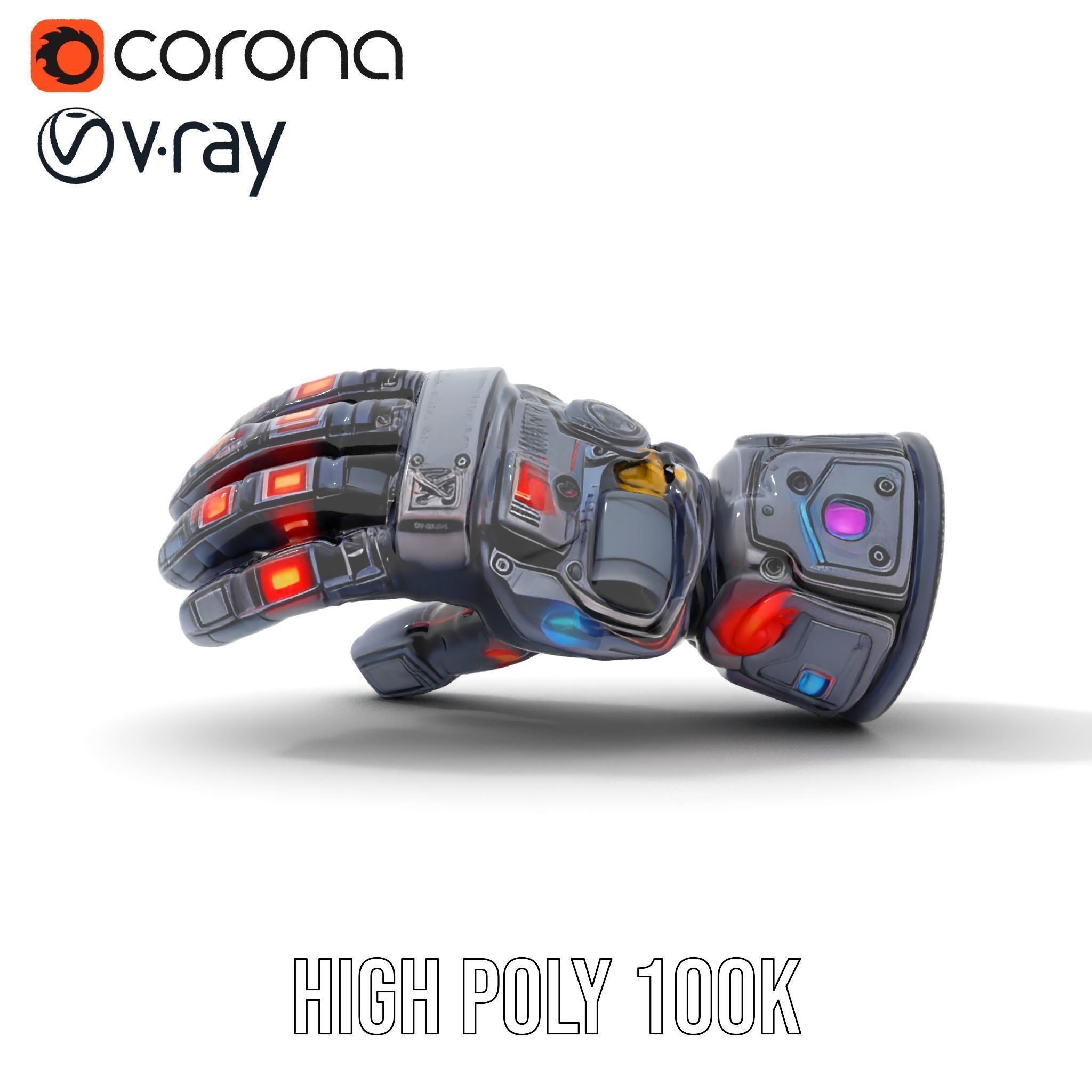 Futuristic Robotic Glove Model Pack with LED Accents Low-poly 3D model_27