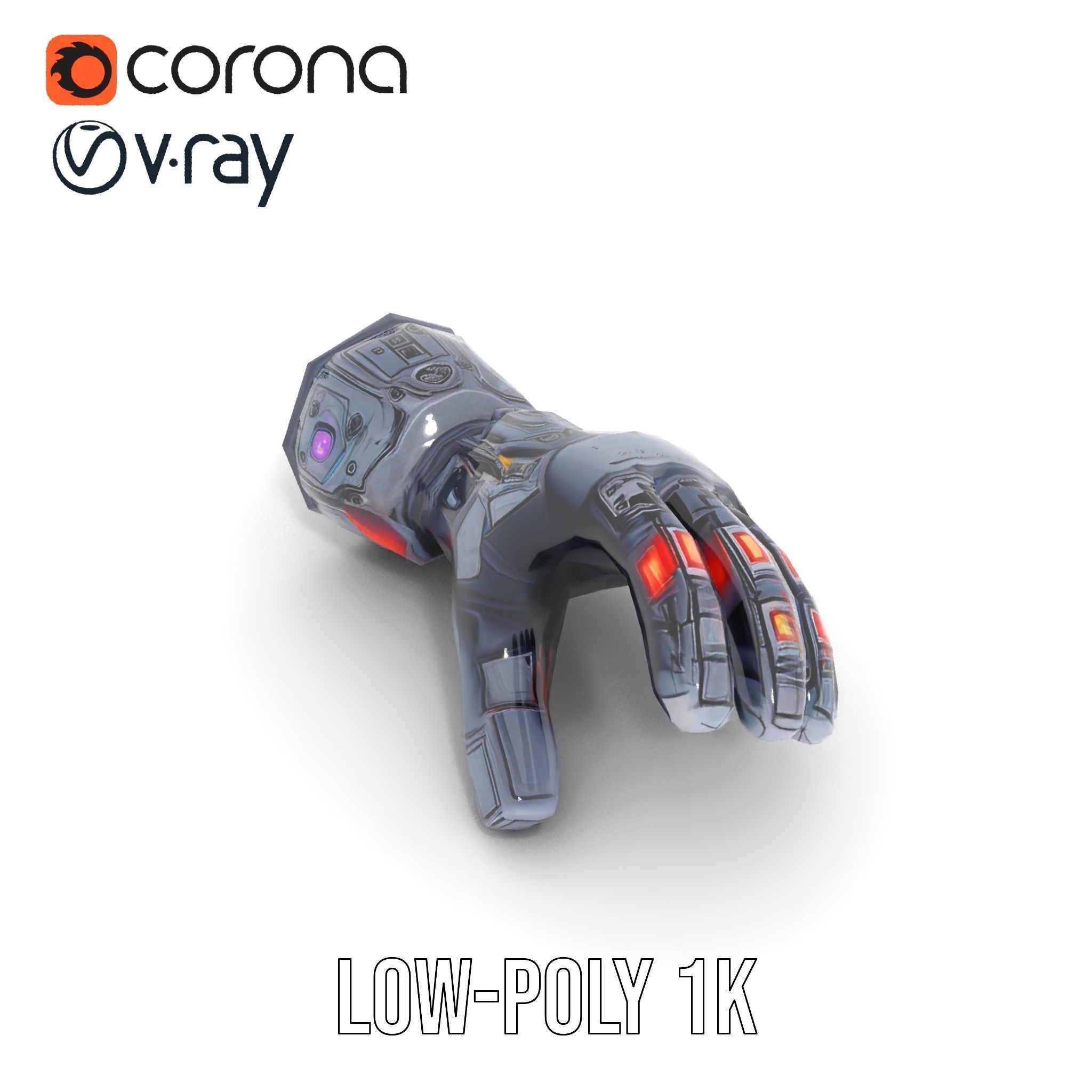 Futuristic Robotic Glove Model Pack with LED Accents Low-poly 3D model_15