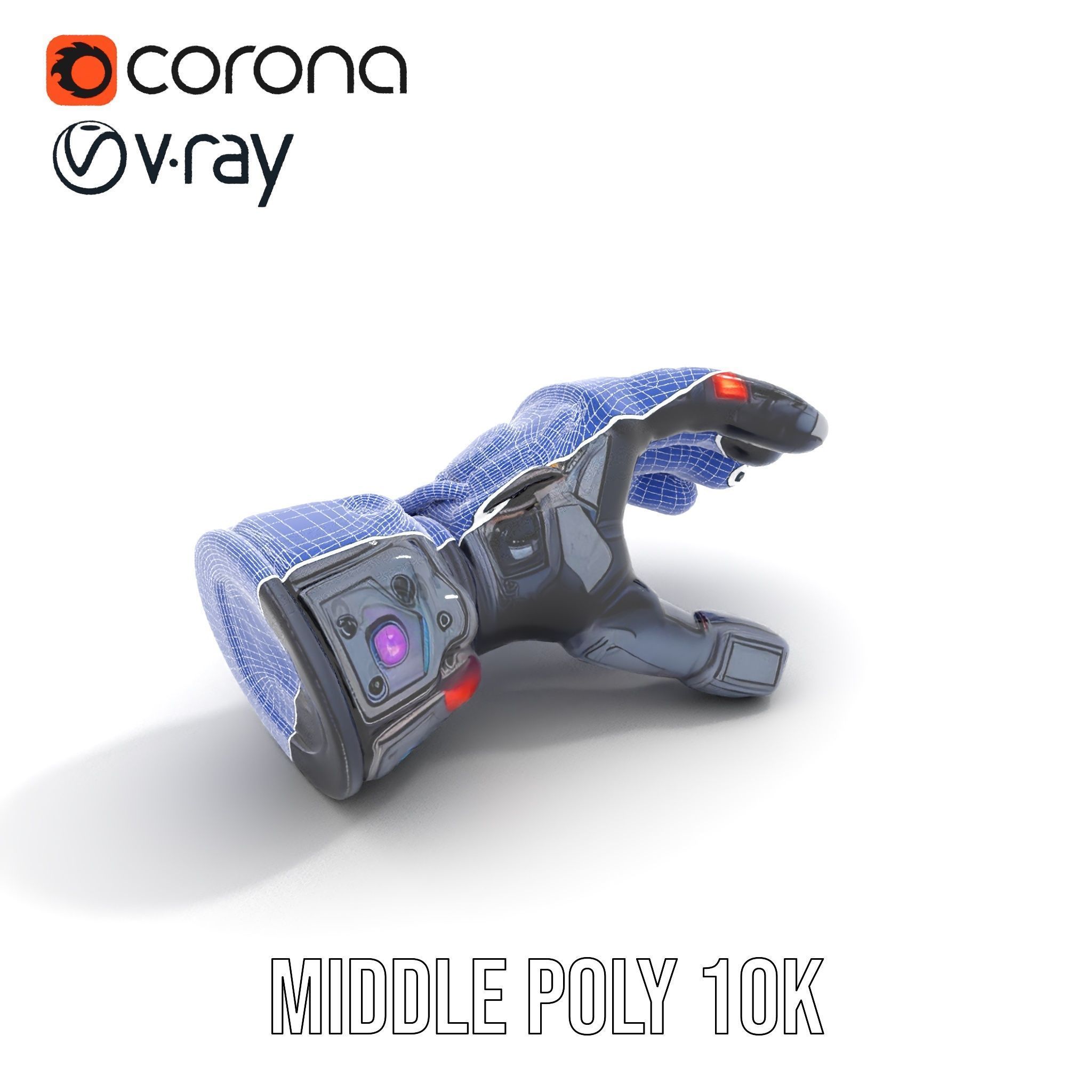 Futuristic Robotic Glove Model Pack with LED Accents Low-poly 3D model_22