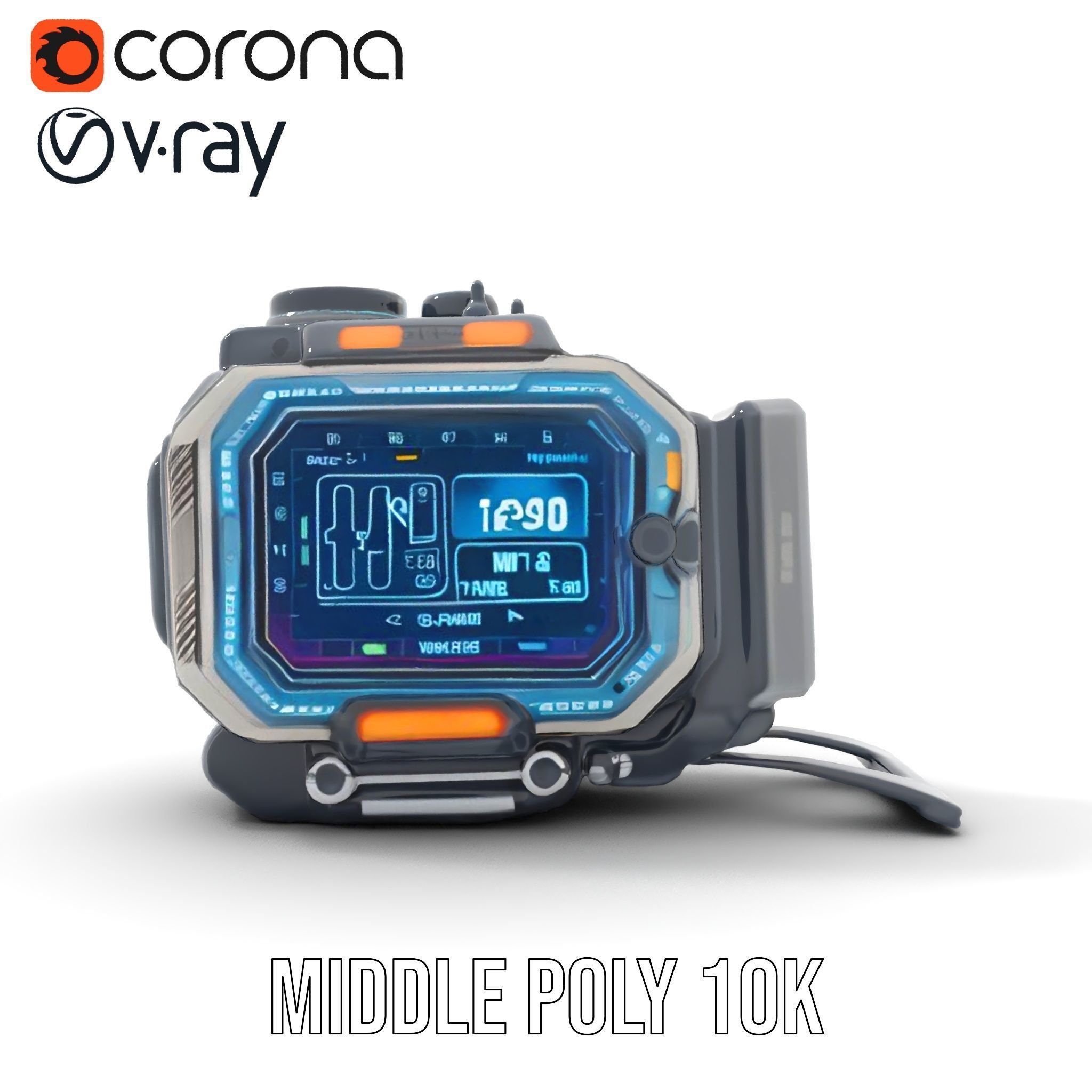 Futuristic Device Model Pack with Digital Display Low-poly 3D model_14