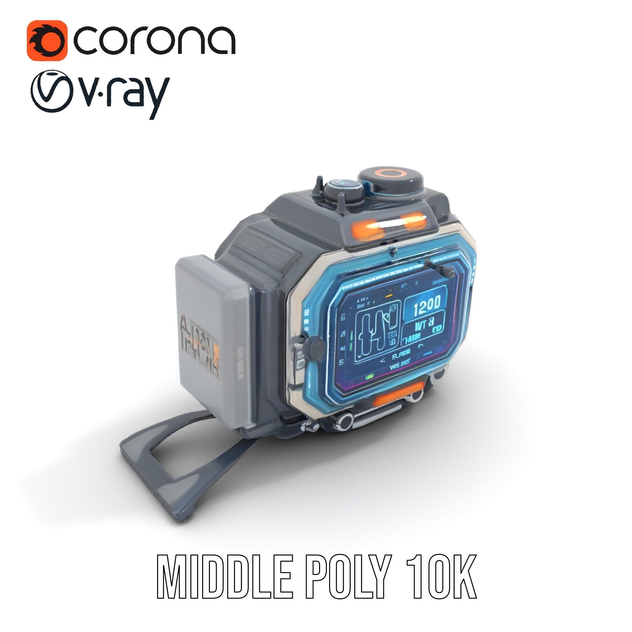 Futuristic Device Model Pack with Digital Display Low-poly 3D model_7