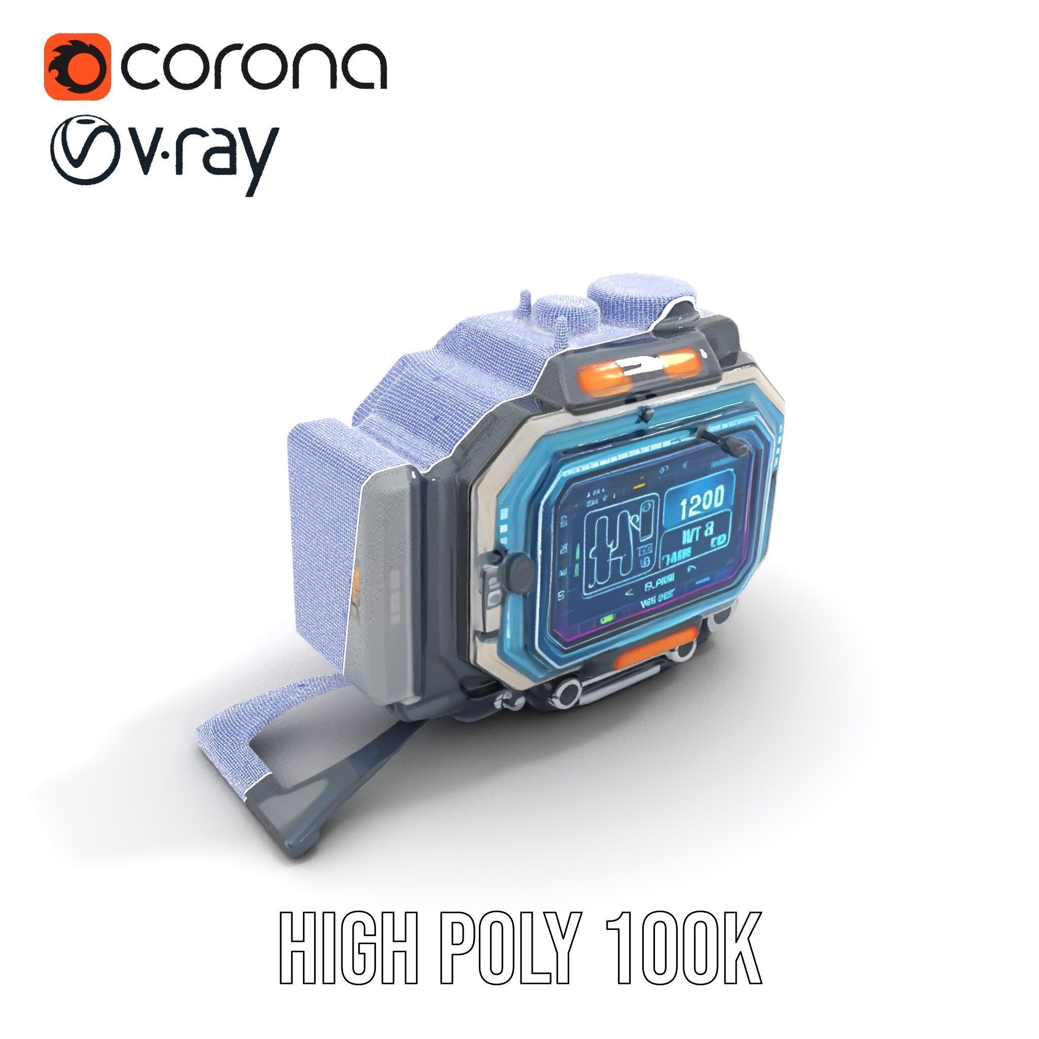 Futuristic Device Model Pack with Digital Display Low-poly 3D model_30