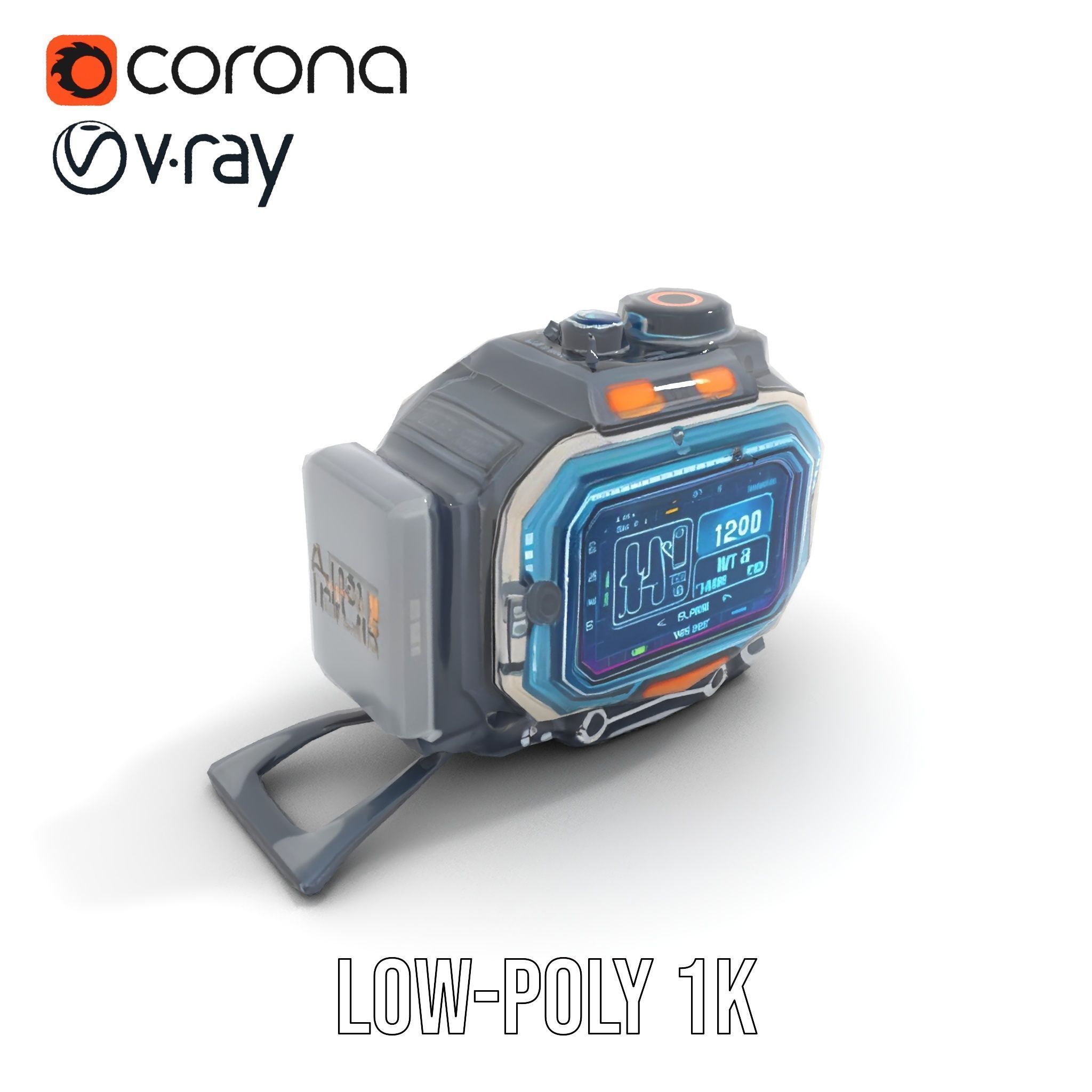 Futuristic Device Model Pack with Digital Display Low-poly 3D model_8