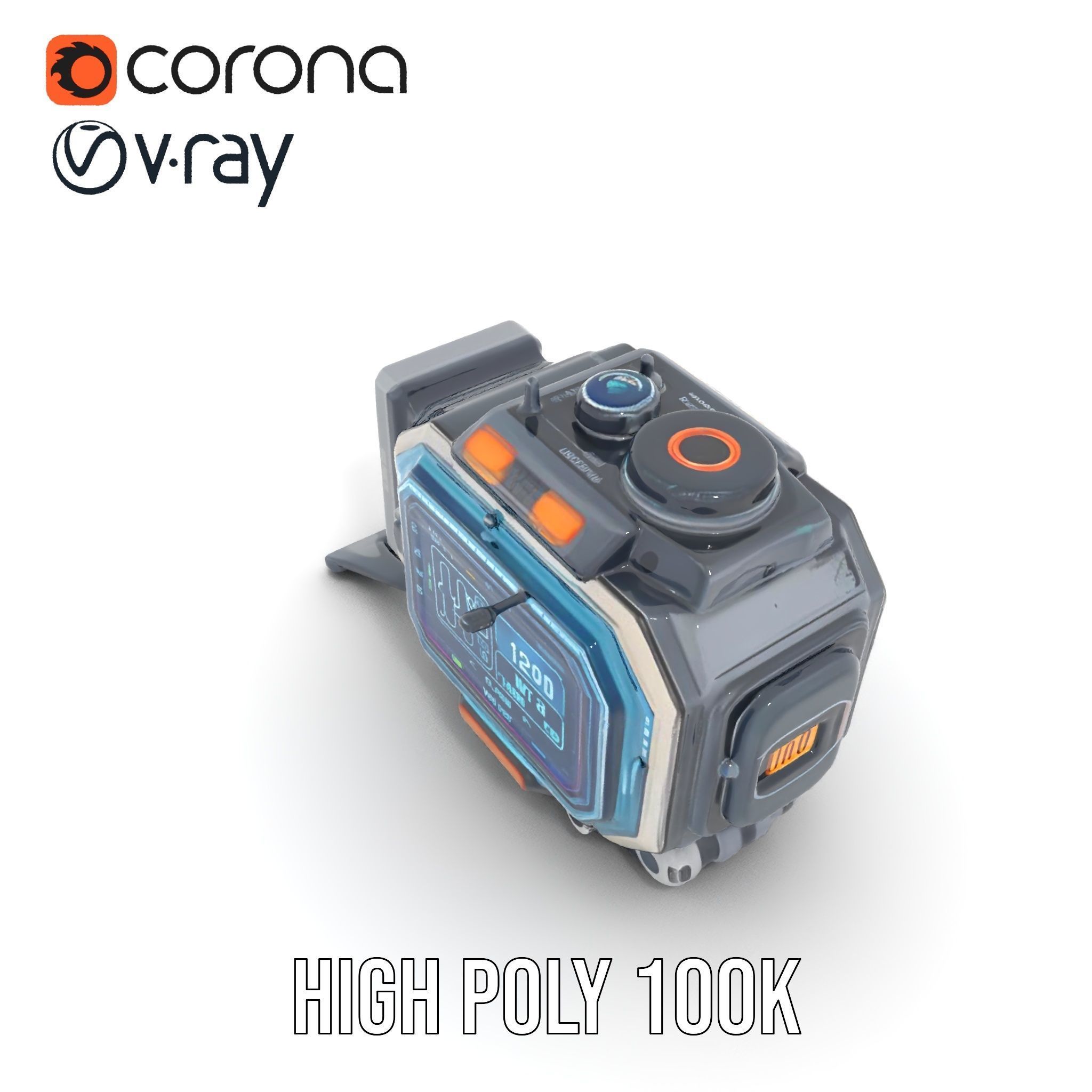 Futuristic Device Model Pack with Digital Display Low-poly 3D model_27