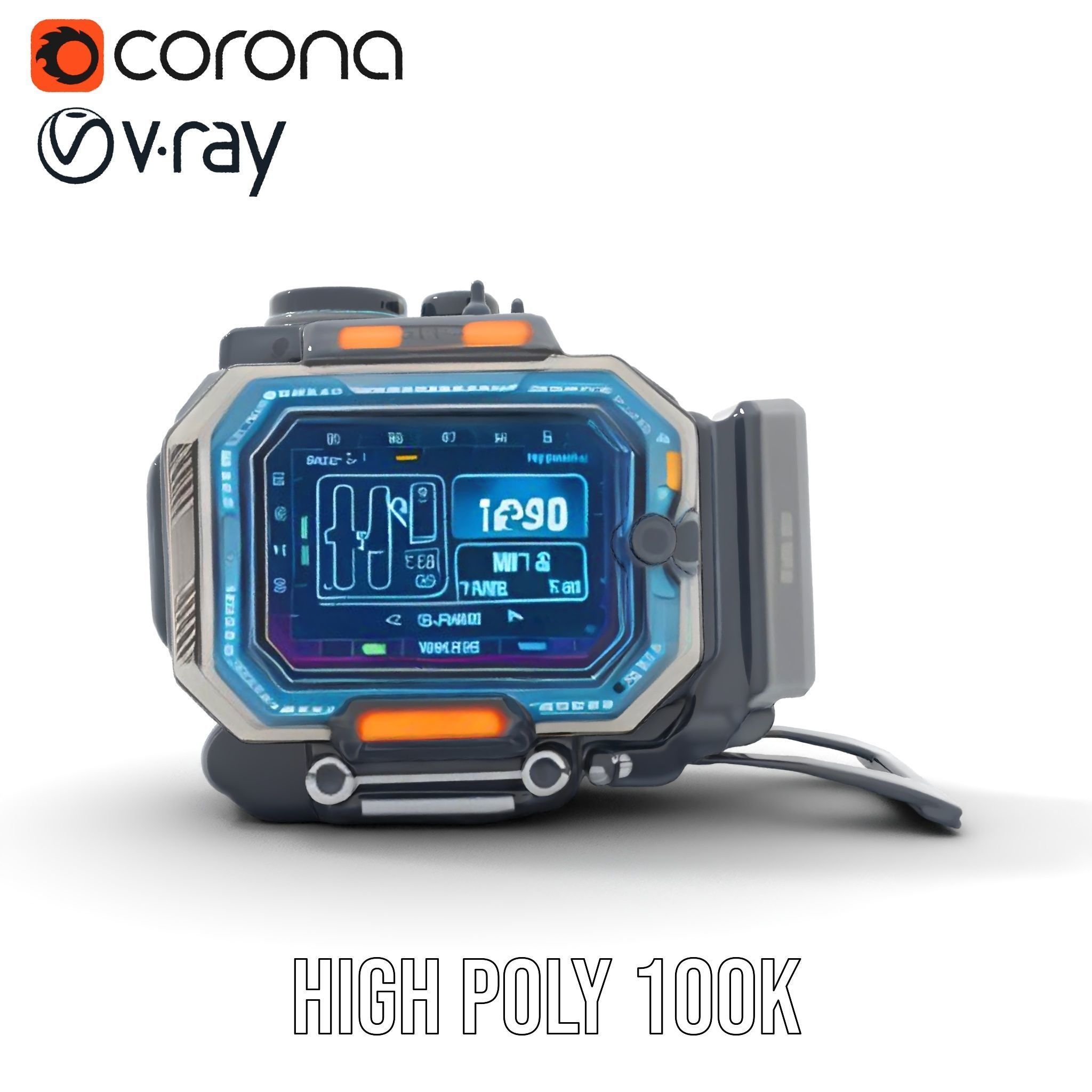 Futuristic Device Model Pack with Digital Display Low-poly 3D model_16