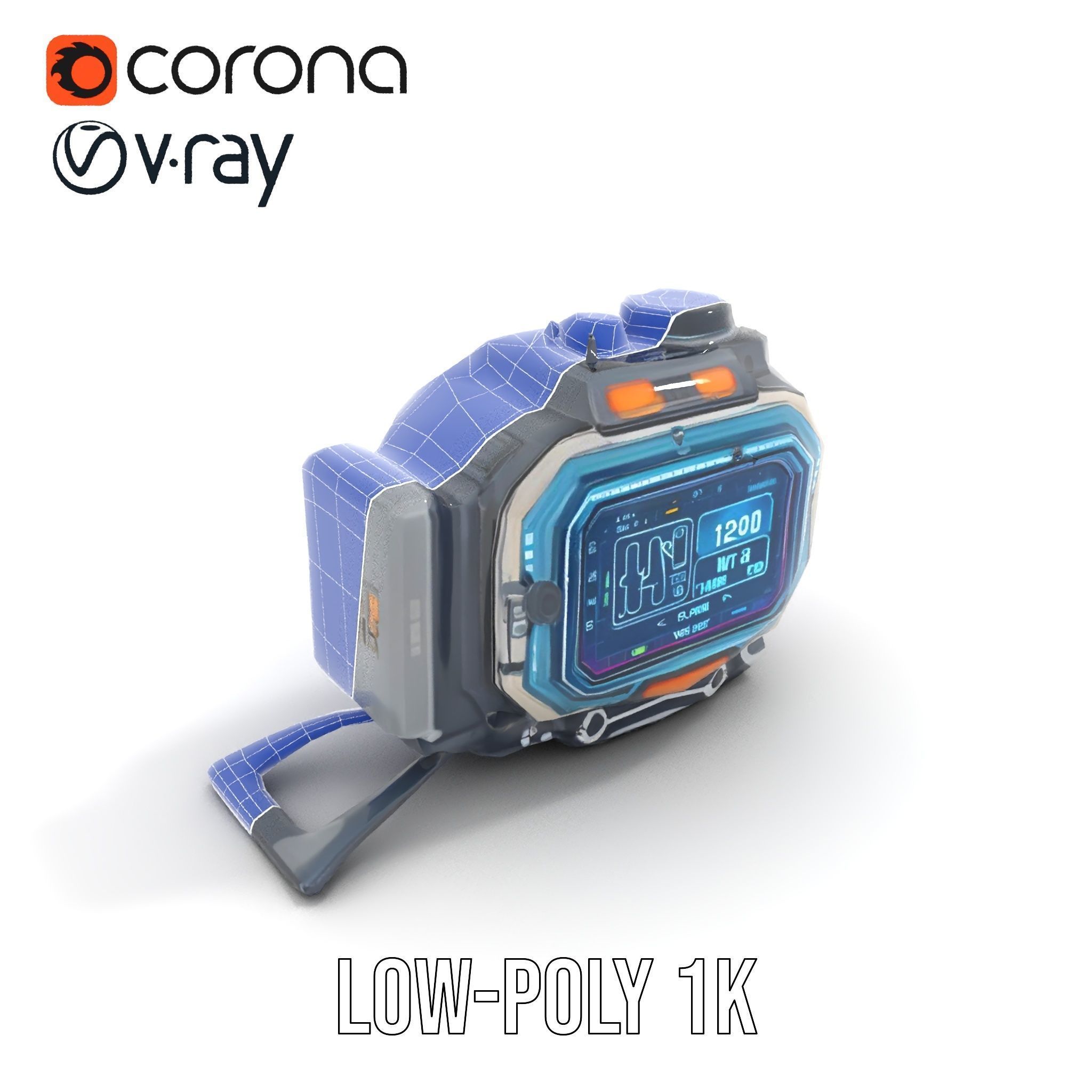 Futuristic Device Model Pack with Digital Display Low-poly 3D model_18